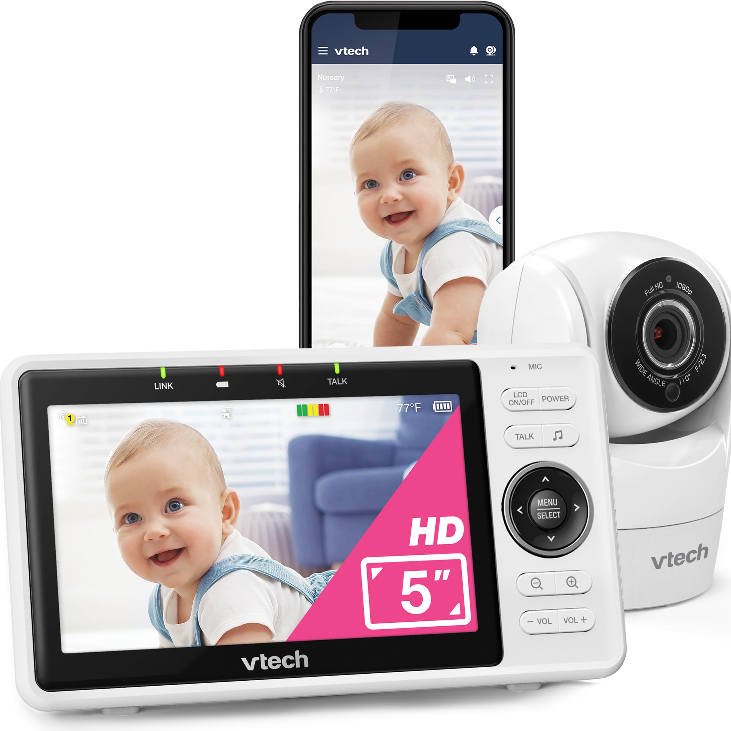 Upgraded Smart WiFi Baby Monitor VM901, 5-inch 720p Display, 1080p Camera