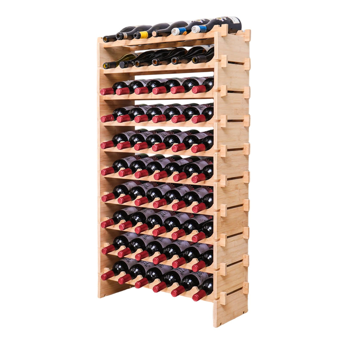 Bamboo 60-Bottle Stackable Modular Wine Rack, 10-Tier Freestanding