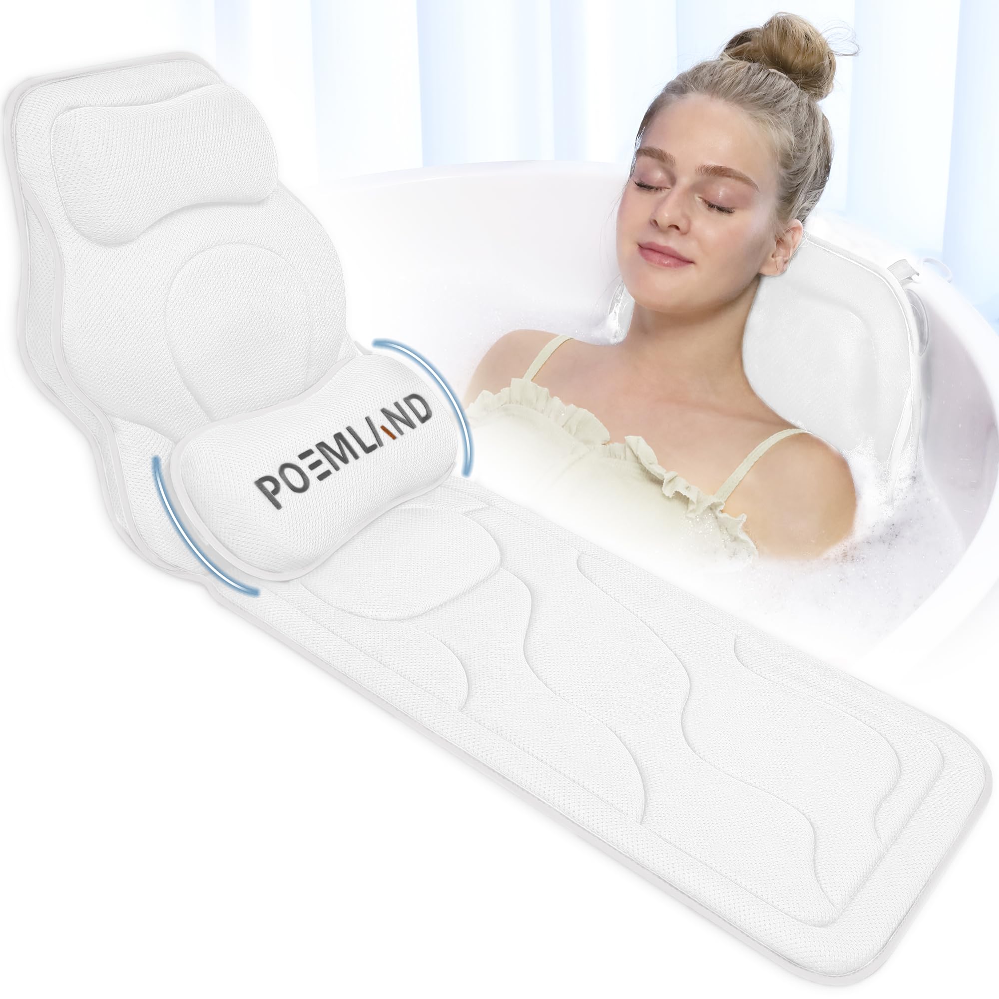 Full Body Bath Pillow for Tub - Extra Long & Thick Tub Pillow with Head