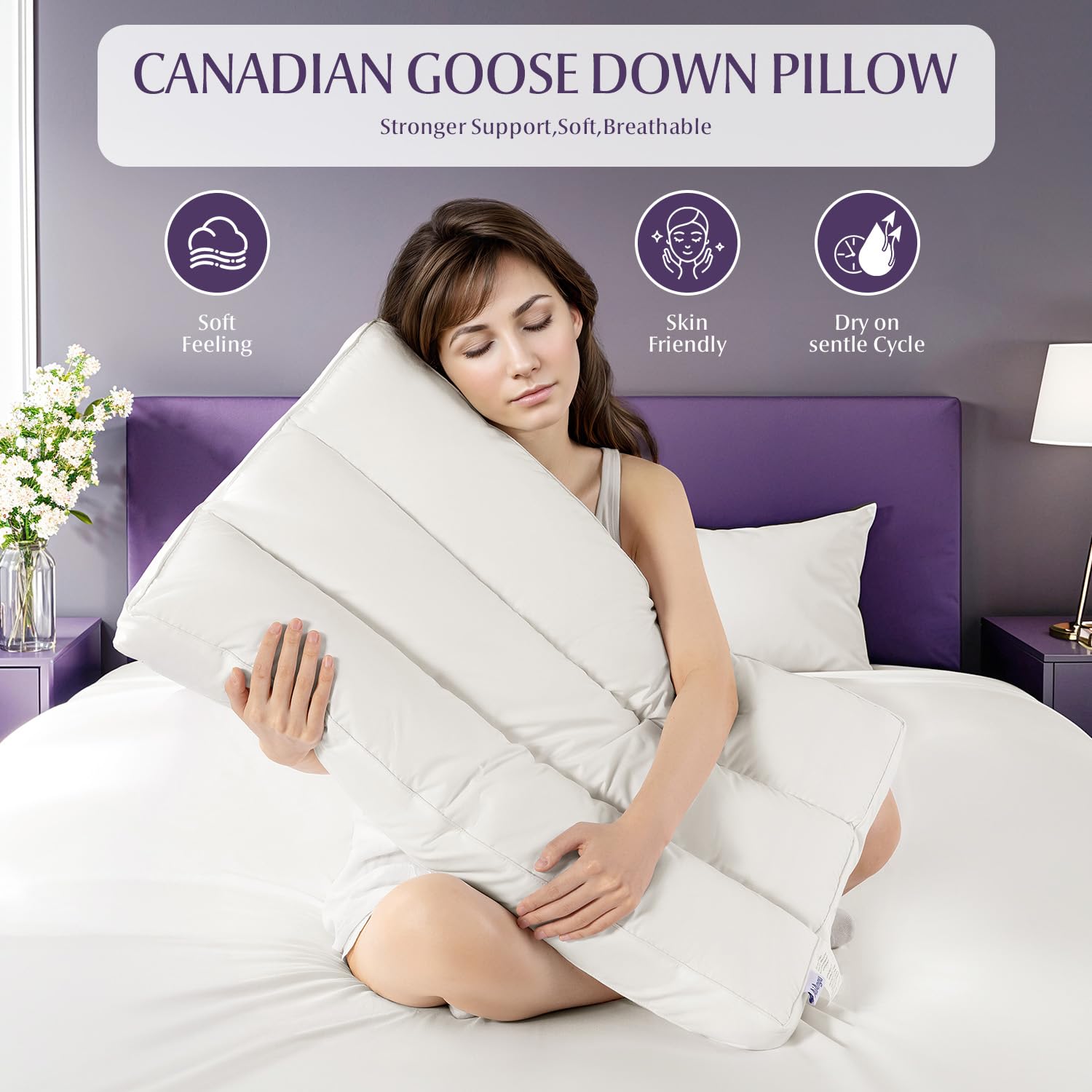 Canadian Luxury Goose Down Pillows Queen Size Set of 1, 100%