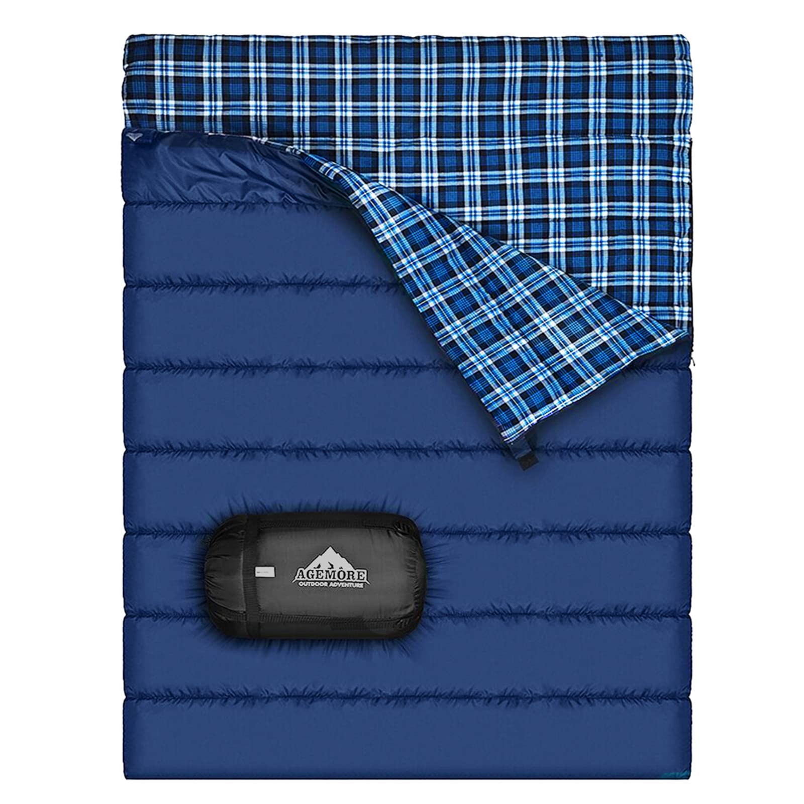 Cotton Flannel Double Sleeping Bag for Camping, Backpacking Or Hiking. Queen