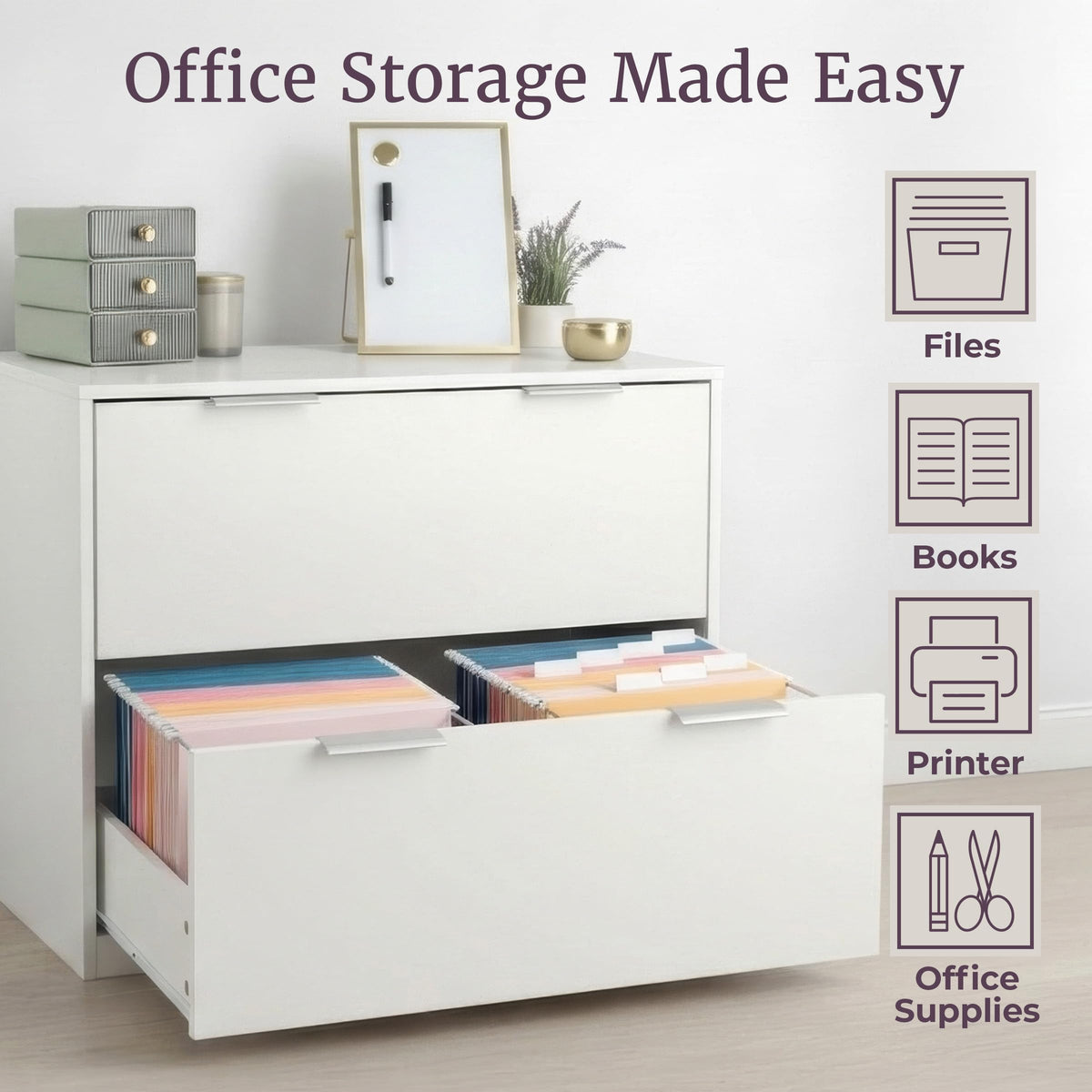 2-Drawer Lateral File Cabinet with Printer Stand