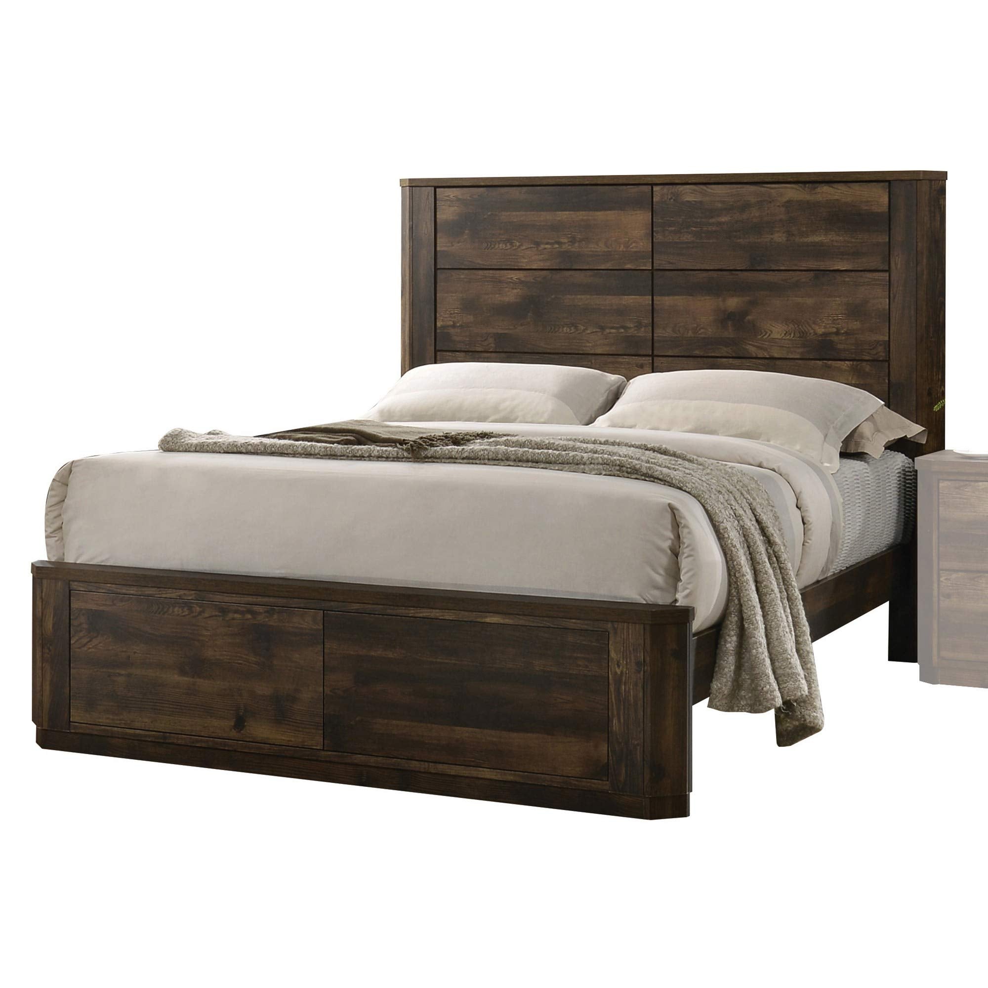 Transitional Style Queen Size Bed with Panel Design Headboard