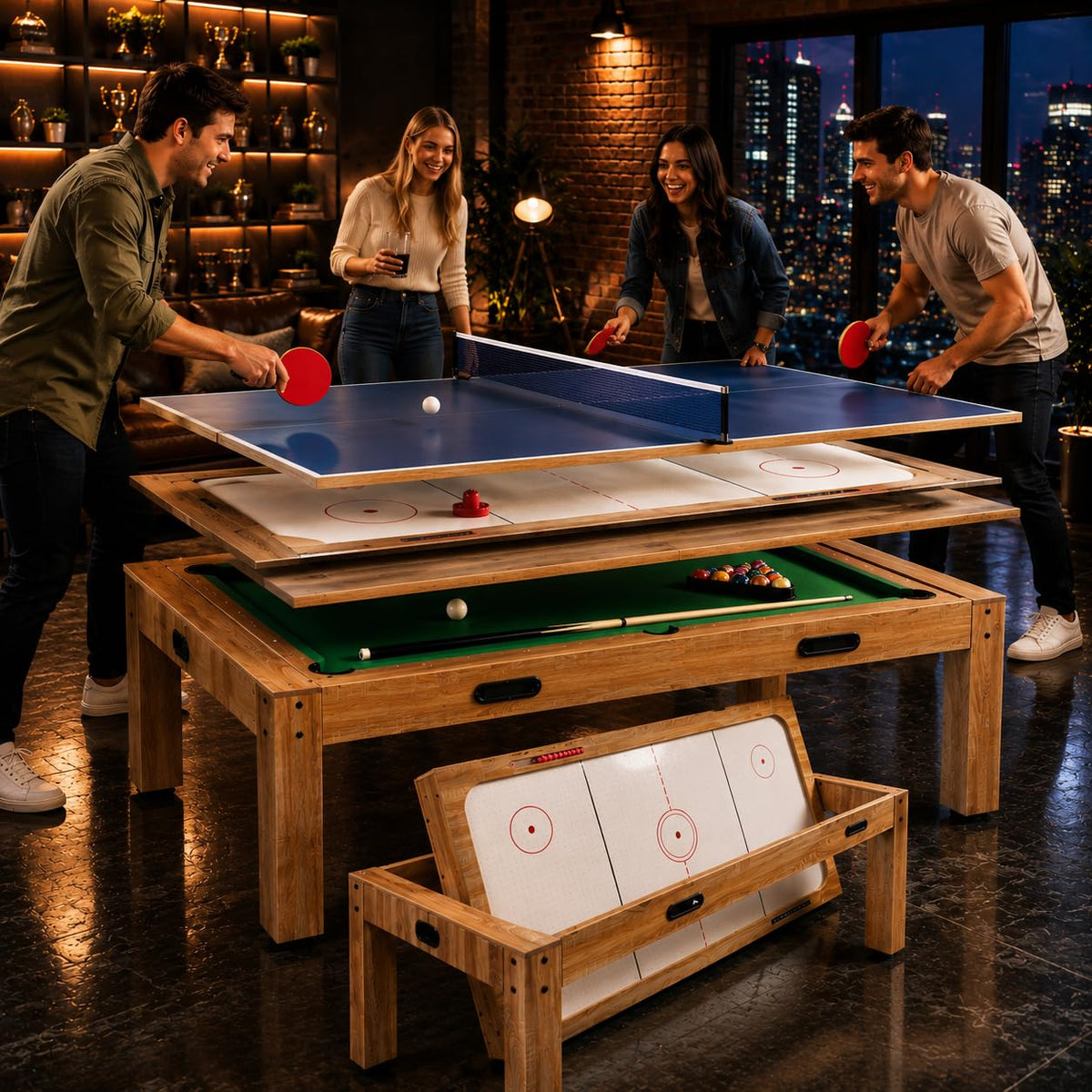 7FT 4-in-1 Multi Game Table with Pool, Air Hockey, Ping Pong & Dining Top