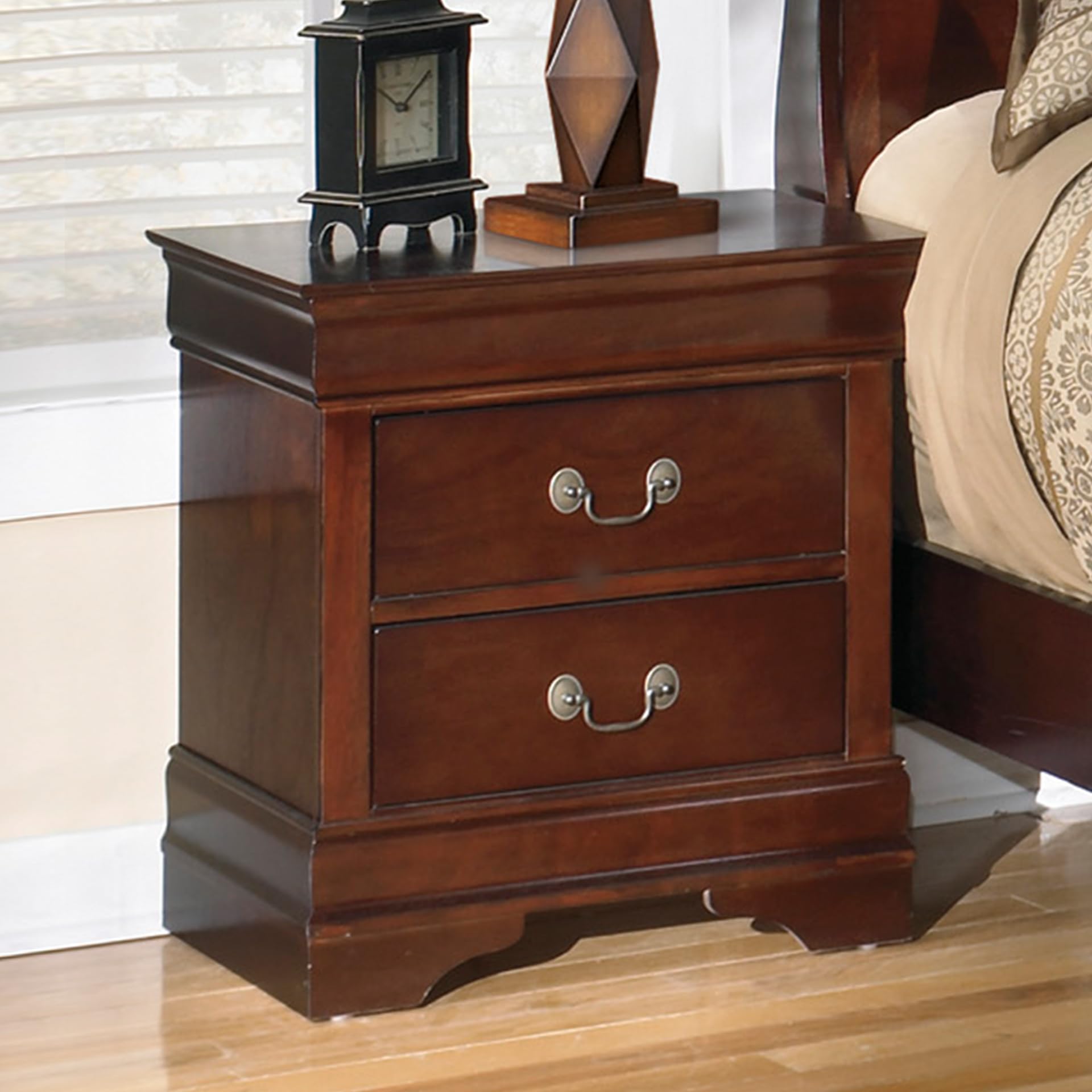 Alisdair Traditional 2 Drawer Nightstand, 23.75" Tall, Dark Brown