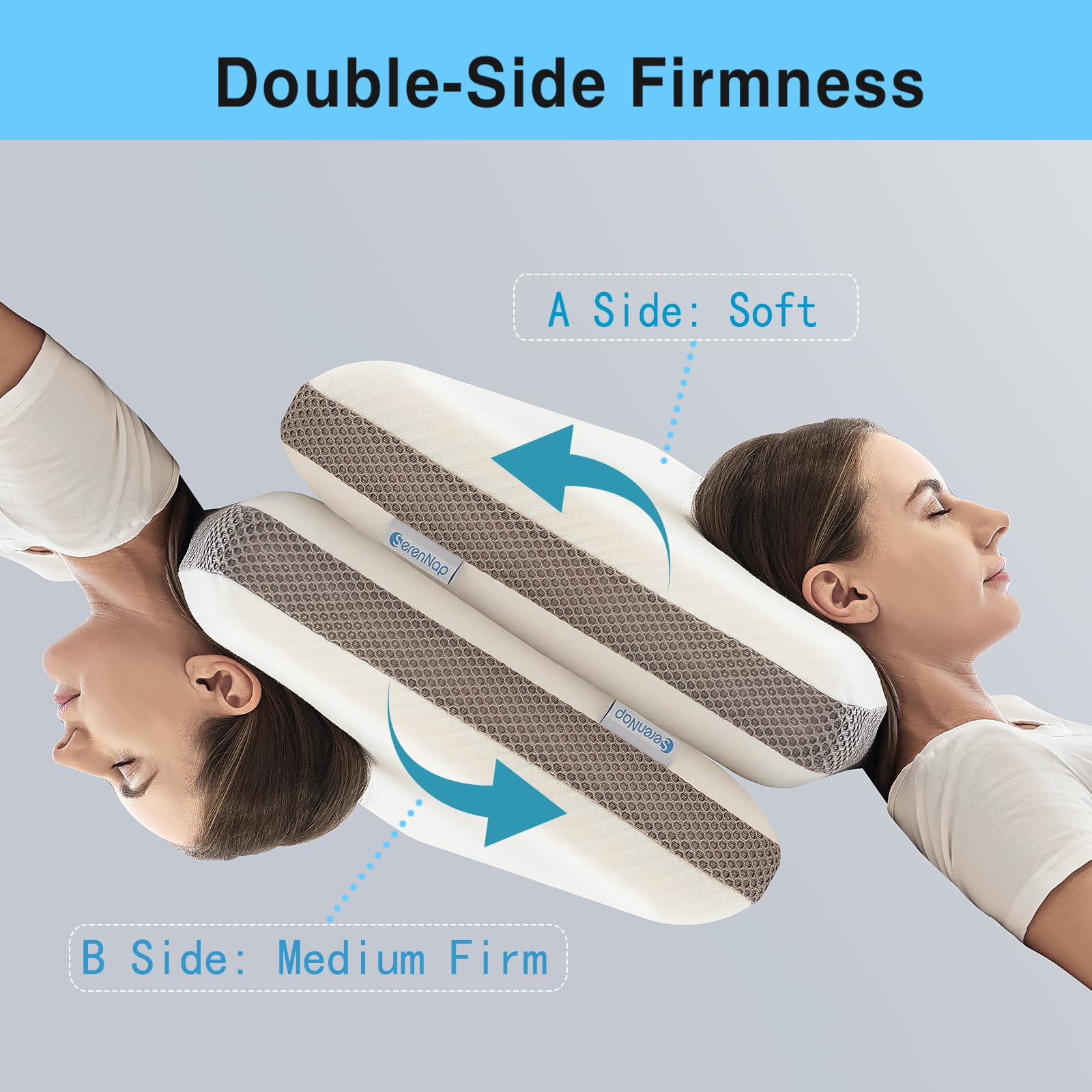 Double-Side Memory Foam Pillow,4'' Cervical Neck Pillow for Side Sleeper