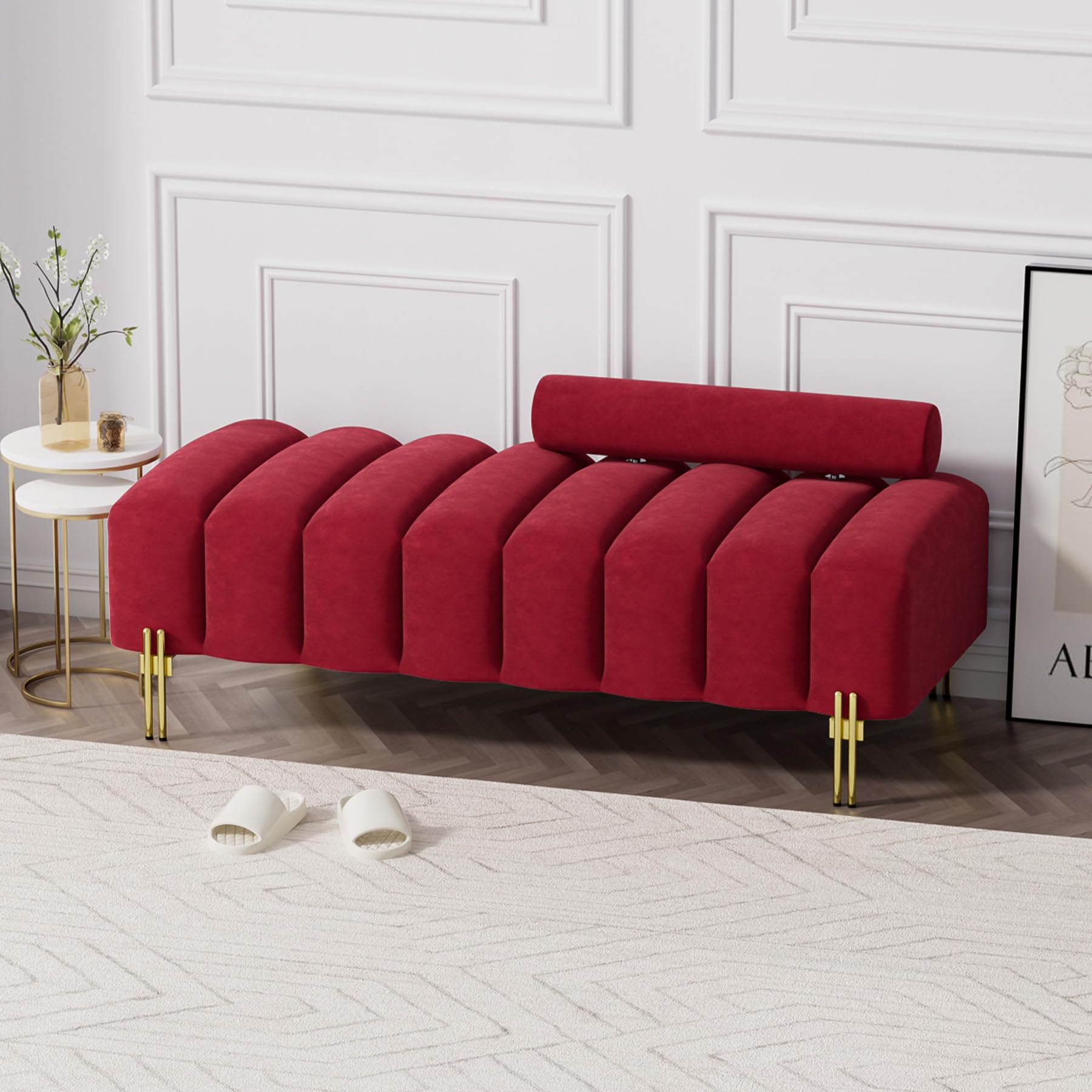Velvet Bench, Upholstered Bedroom Bench Ottoman