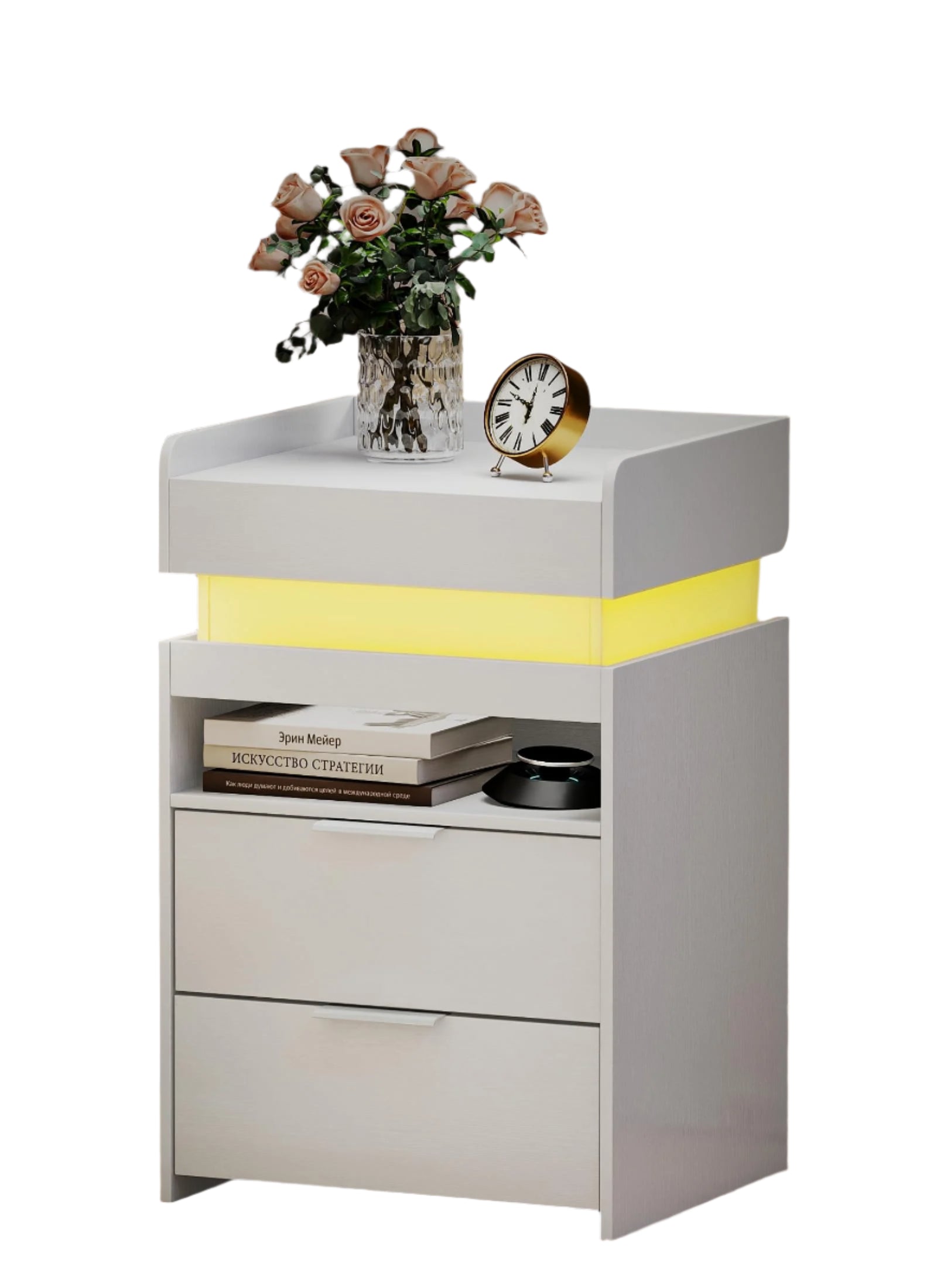 Night Stand with Gun Drawer - Modern Nightstand with Charging Station & LED Lights