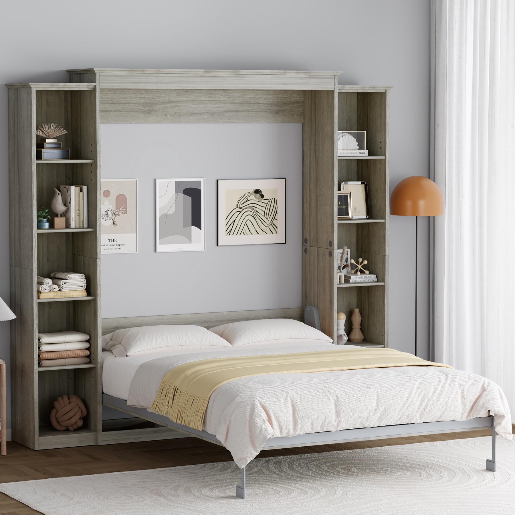 Queen Murphy Bed Cabinet with 5-Tier Adjustable Storage Shelves