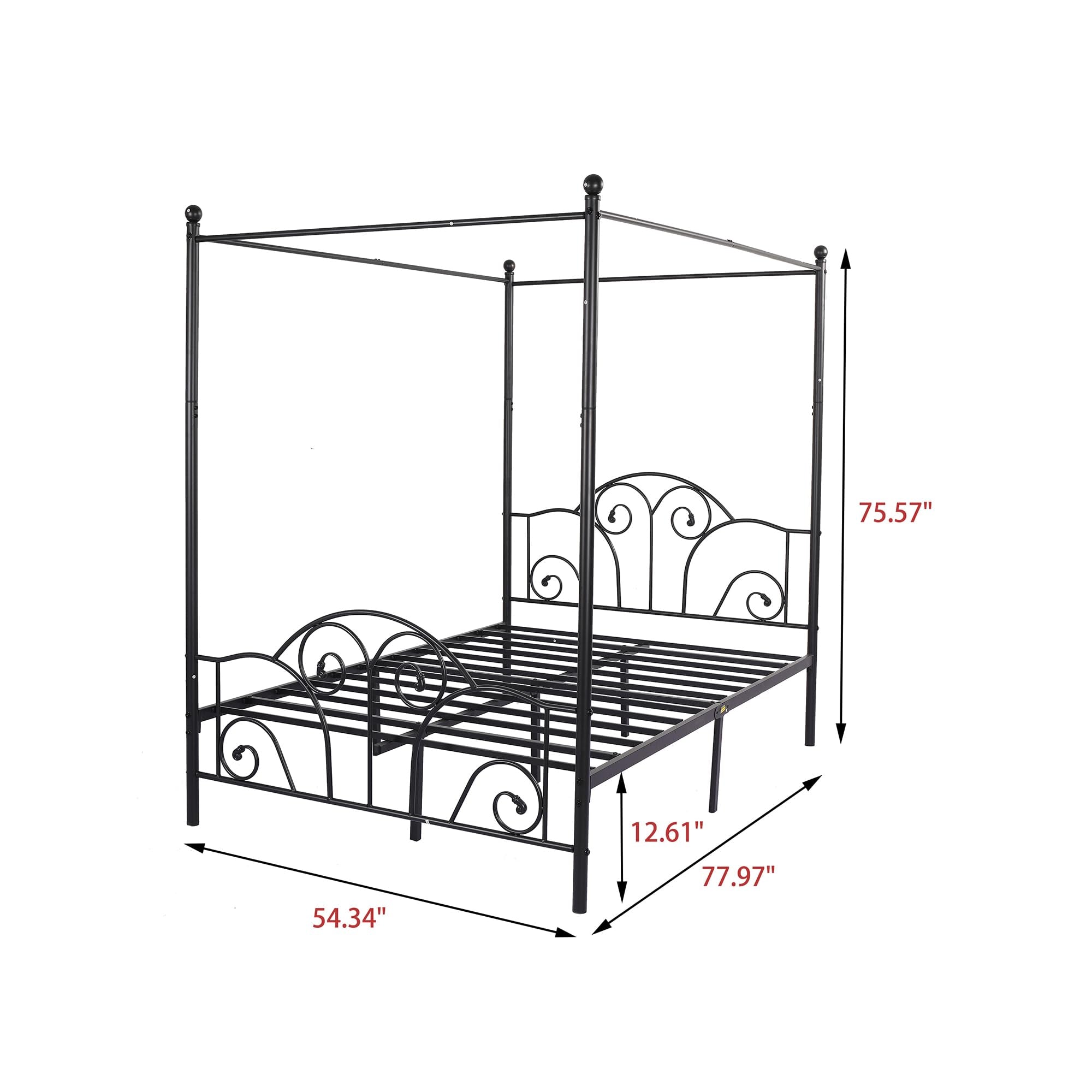 Full Size Four-Poster Metal Canopy Bed Frame with Headboard and Footboard Sturdy