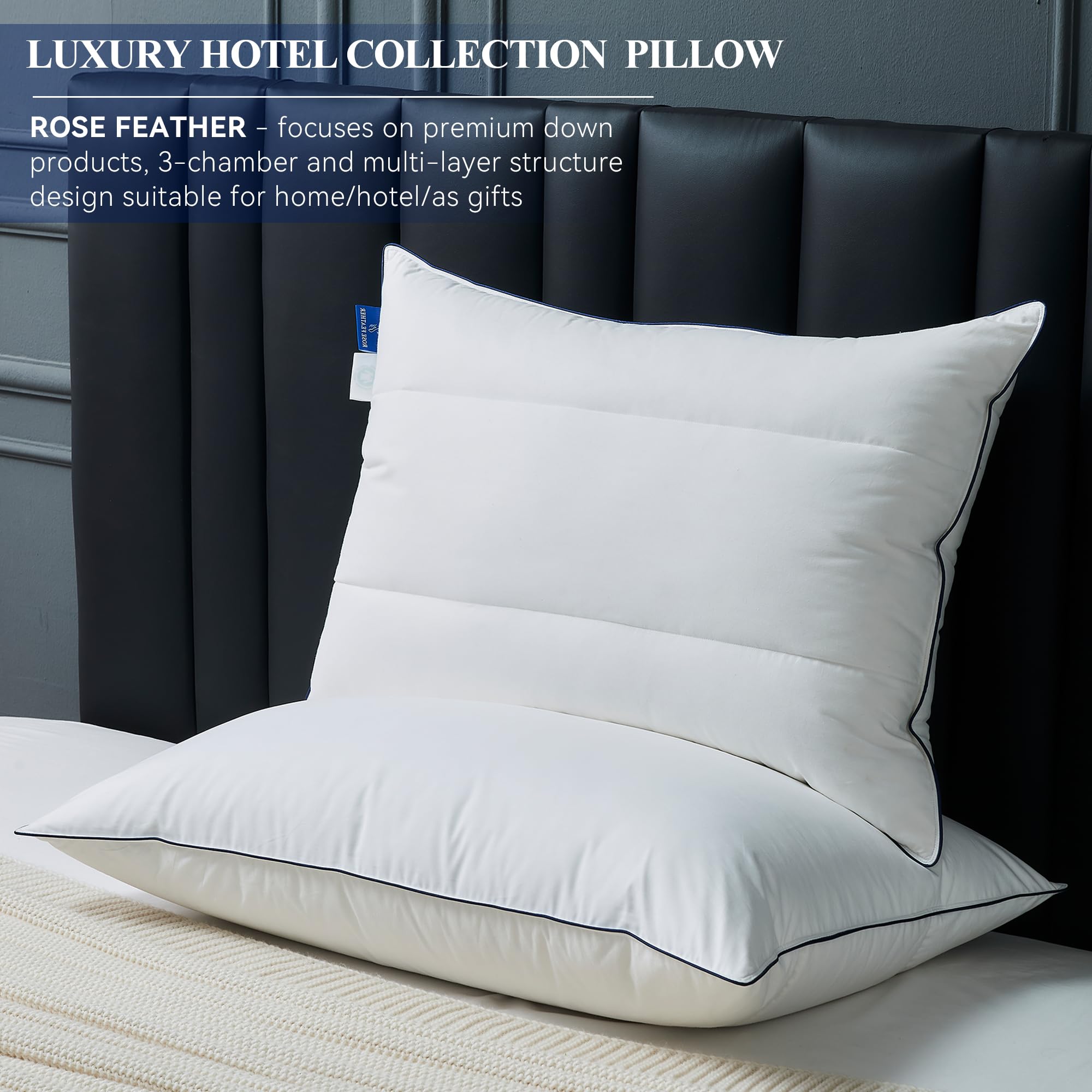 Queen Size Goose Down Bed Pillows, Set of 2