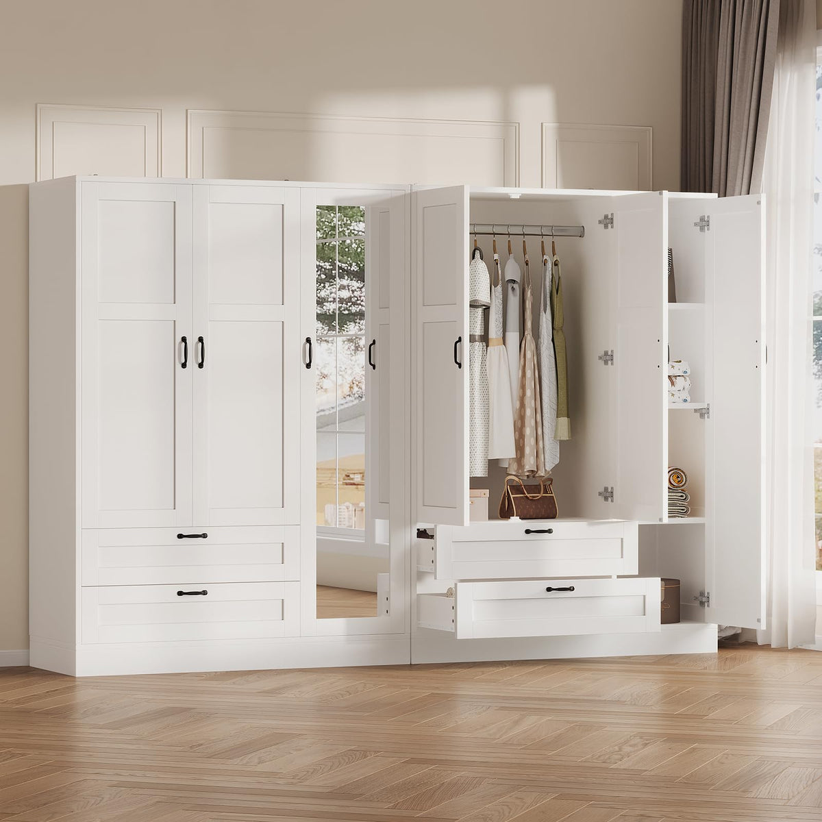 5-in-1 Narrow Armoire Wardrobe with Mirror & Drawers
