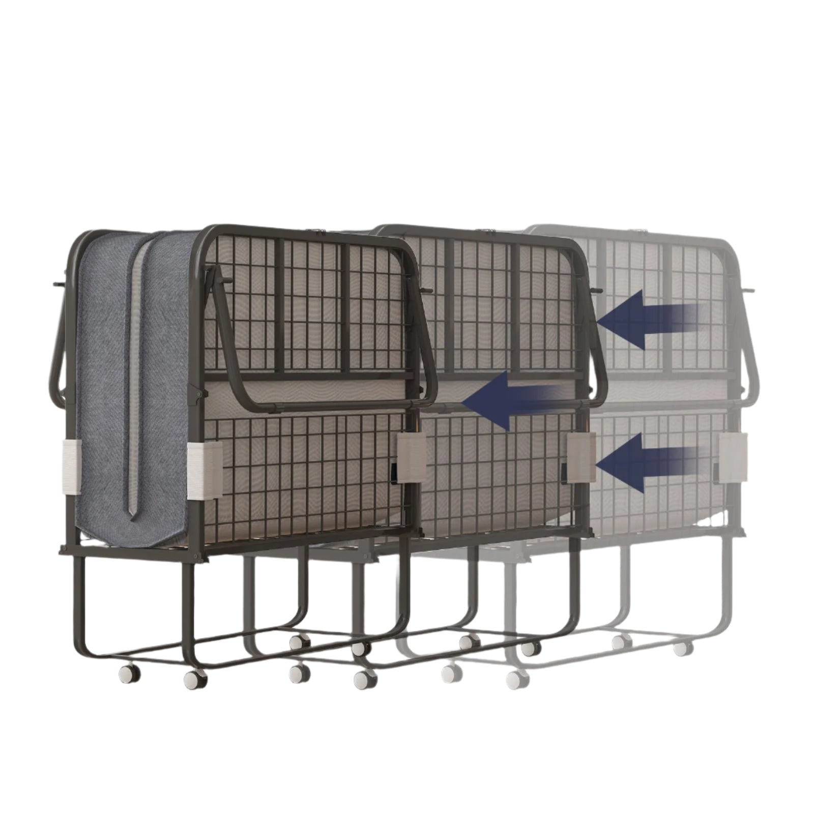 Folding Bed with 4" Mattress, 75" x 46" Rollaway Bed with 4 Lockable Wheels