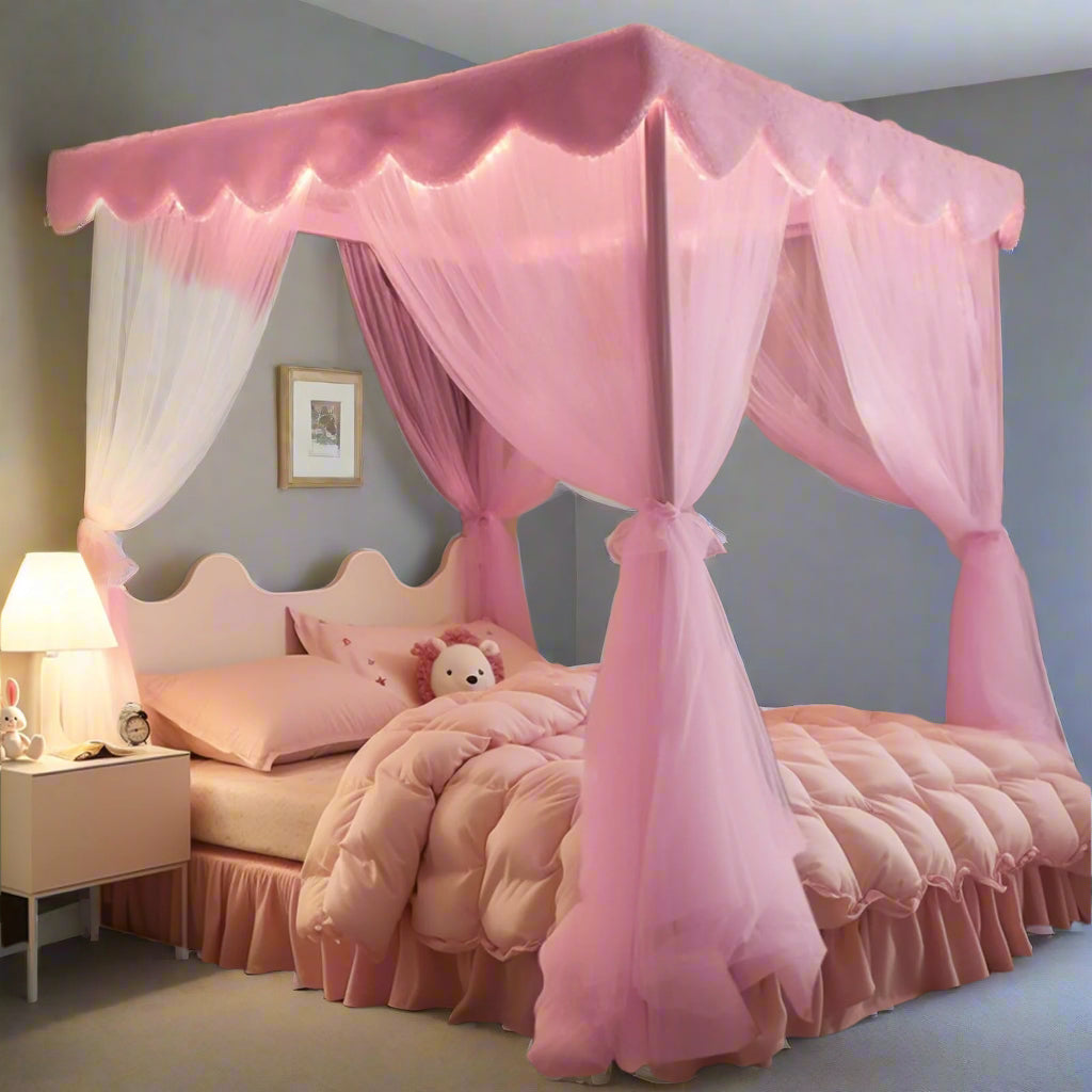 Pink Canopy Bed Curtains - 4 Corner Post Pink mesh Bed Curtains Canopy Twin Bed