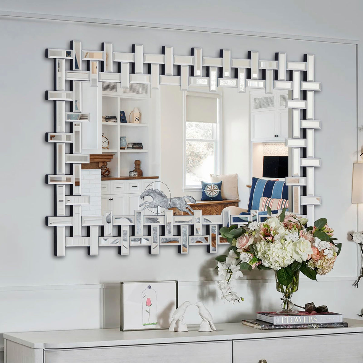 Large Decorative Wall Mirror with Beveled Glass Frame