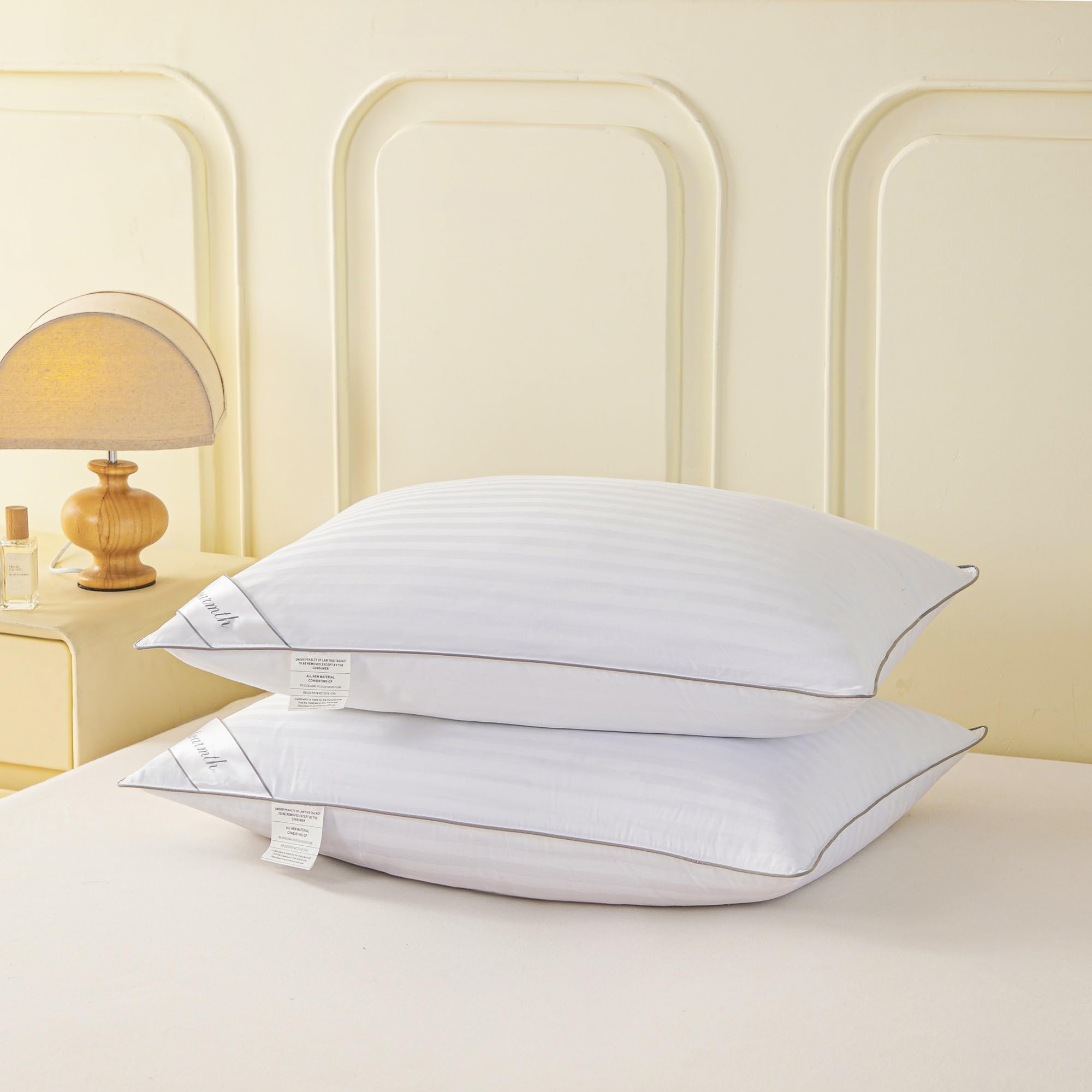 Standard Goose Feather Down Pillow, 100% Soft Cotton Cover Bed Pillow