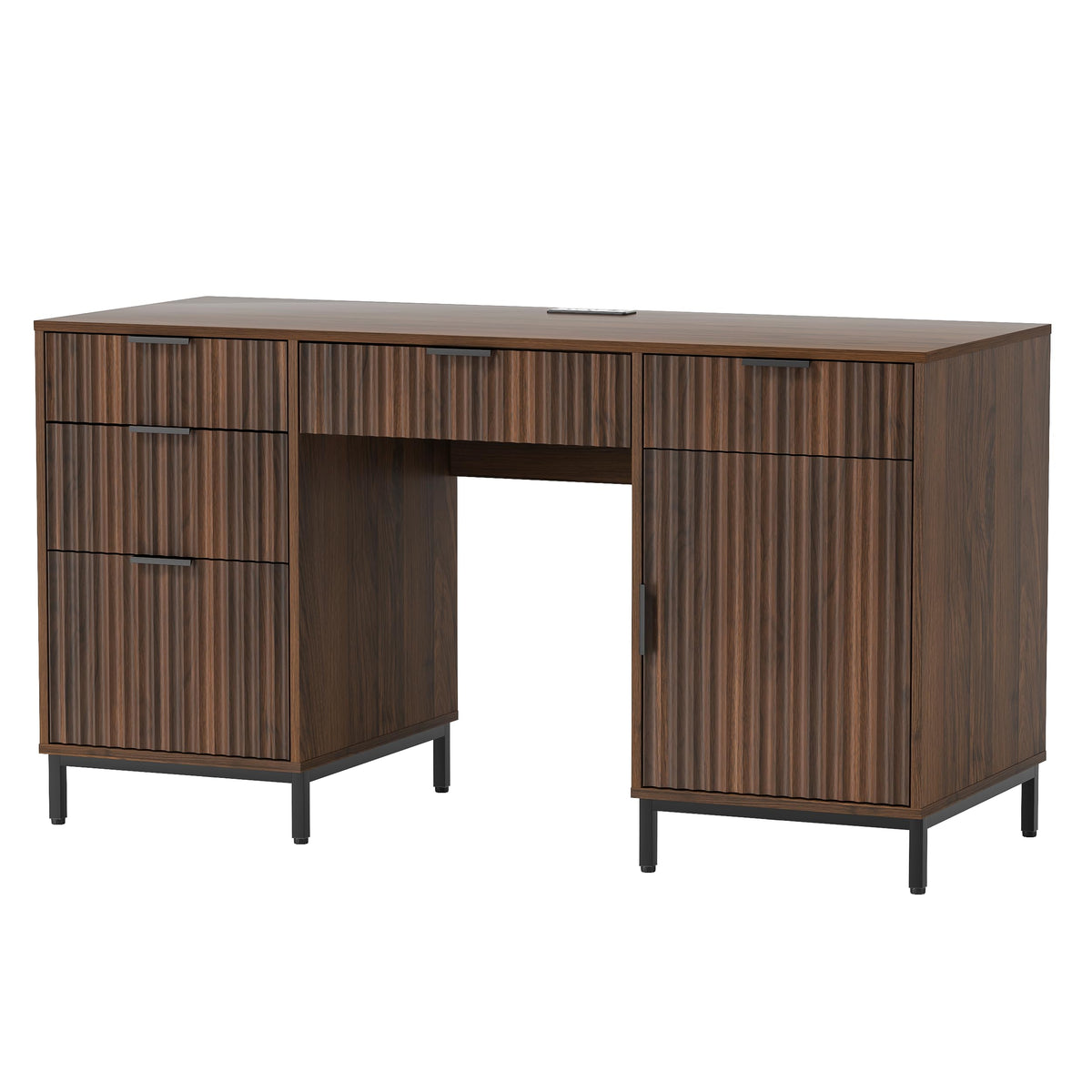 55" Fluted Executive Desk with Storage & Charging Station