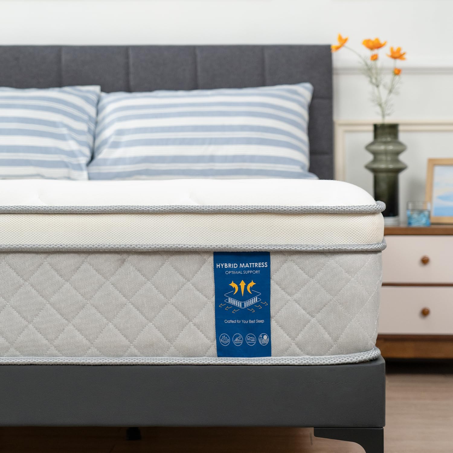 Queen Size Mattress,12 Inch Hybrid Mattress in a Box with Gel Memory Foam