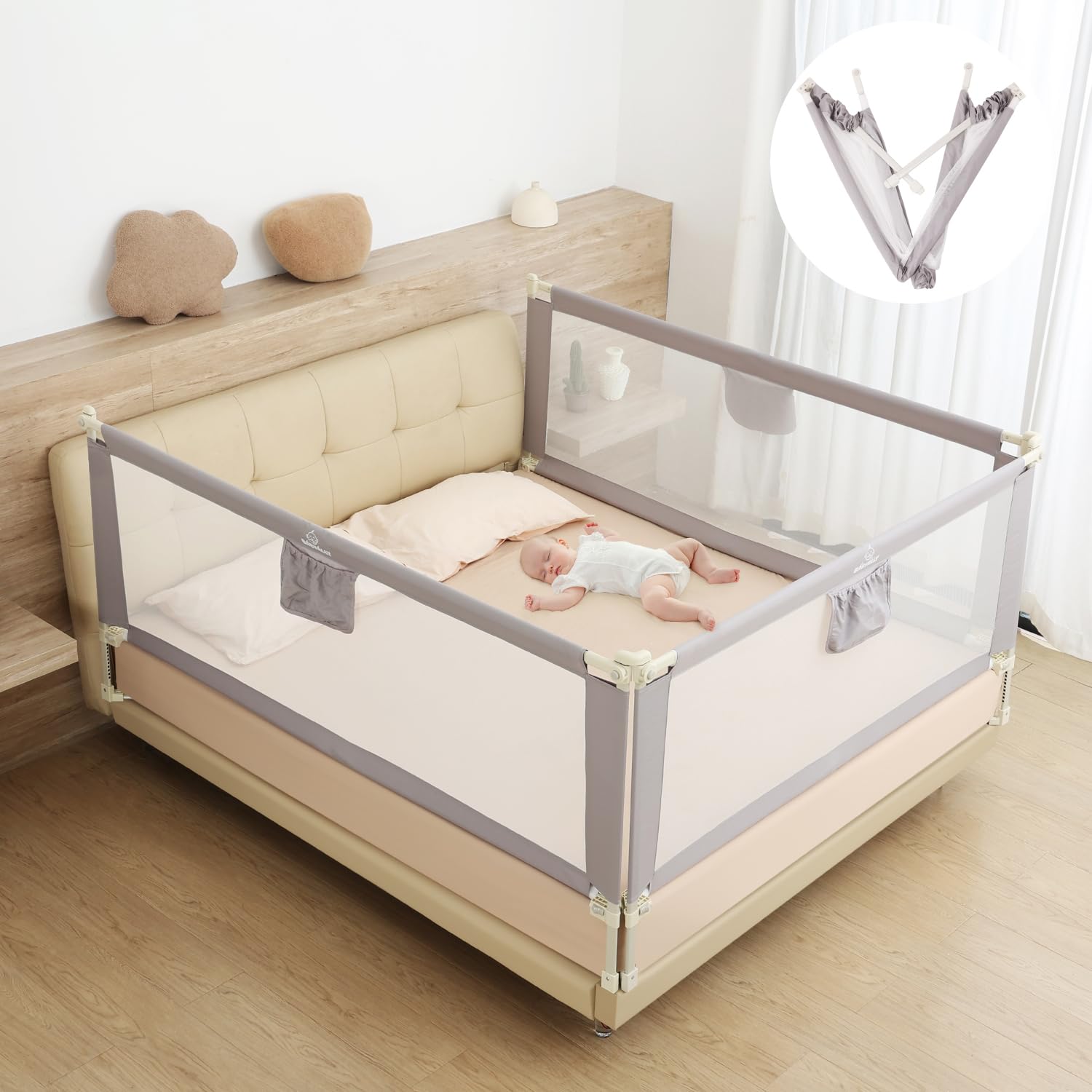 Bed Rail for Toddlers, Foldable Bed Rails Quick Assembly