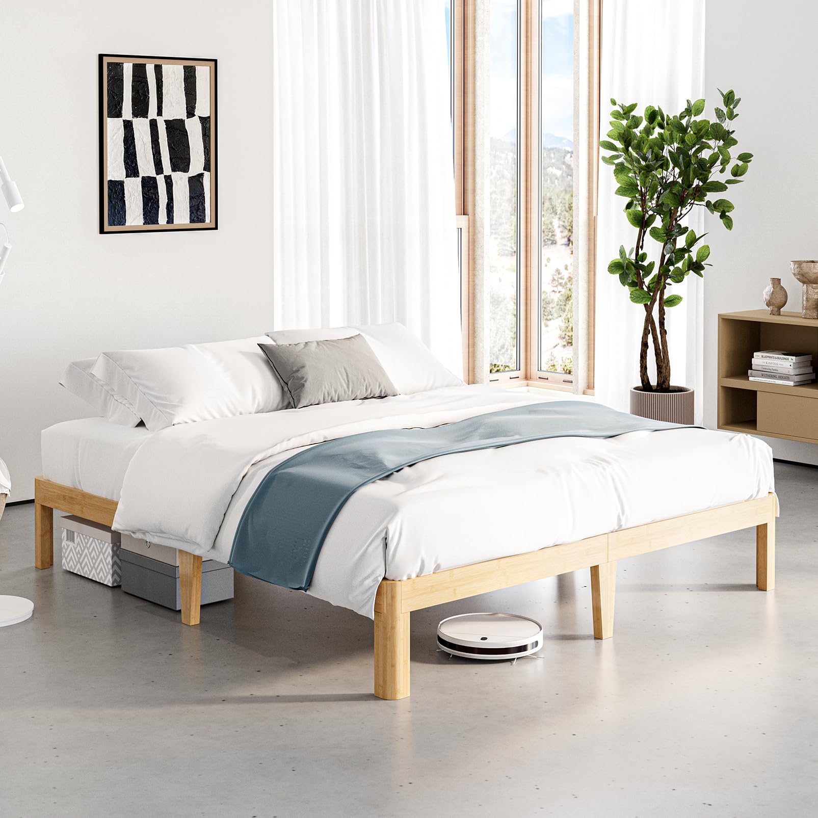 12 Inch High Bamboo Wood King Size Bed Frame Platform