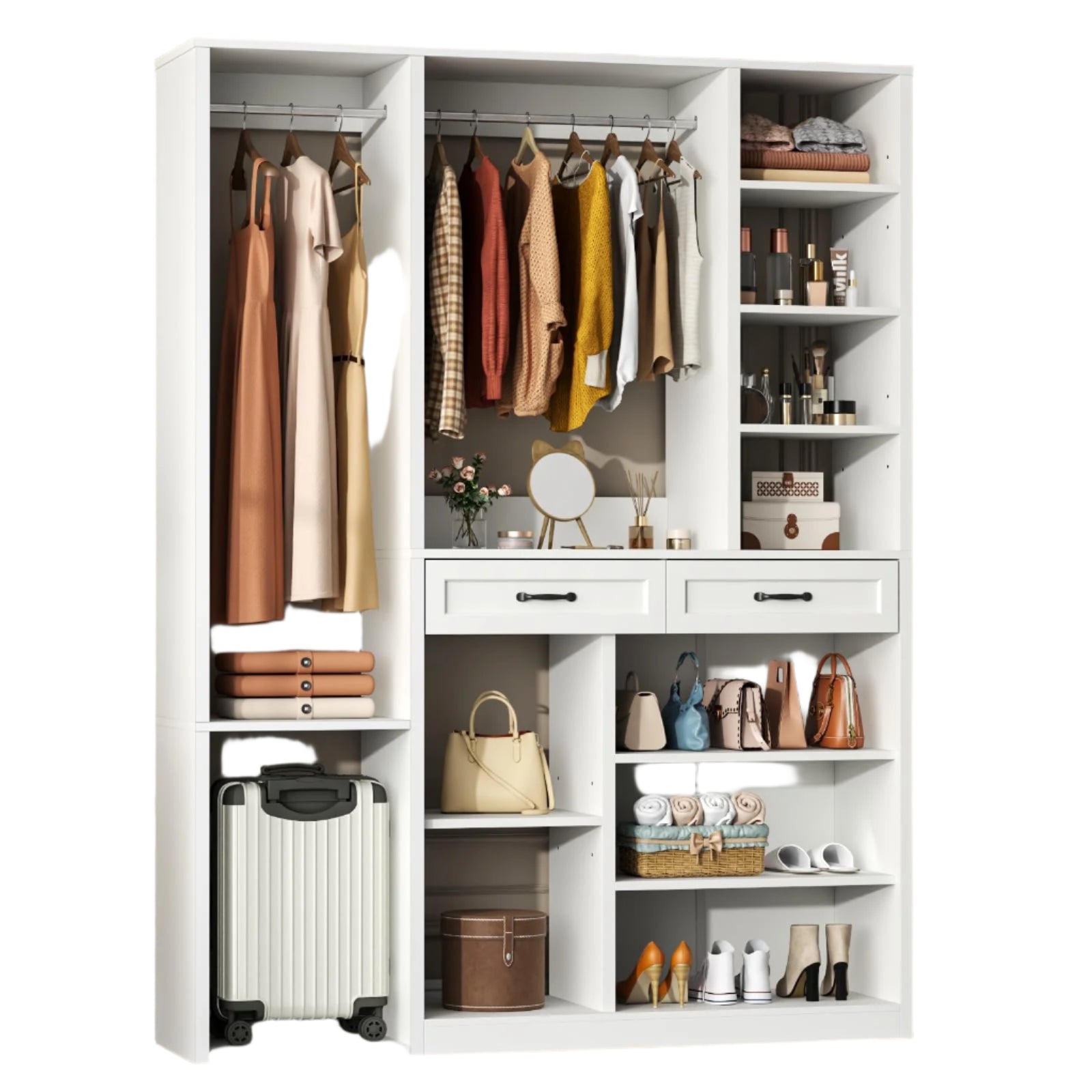 Armoire Wardrobe Closet with 2 Drawers, 81” H Wooden Wardrobe Closet