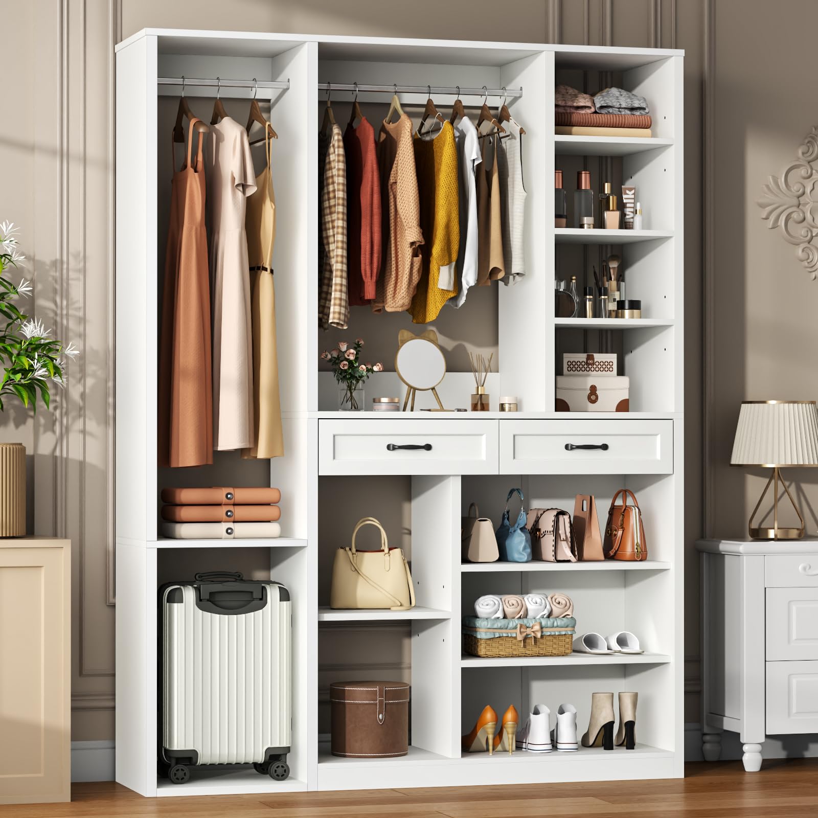 Armoire Wardrobe Closet with 2 Drawers, 81” H Wooden Wardrobe Closet