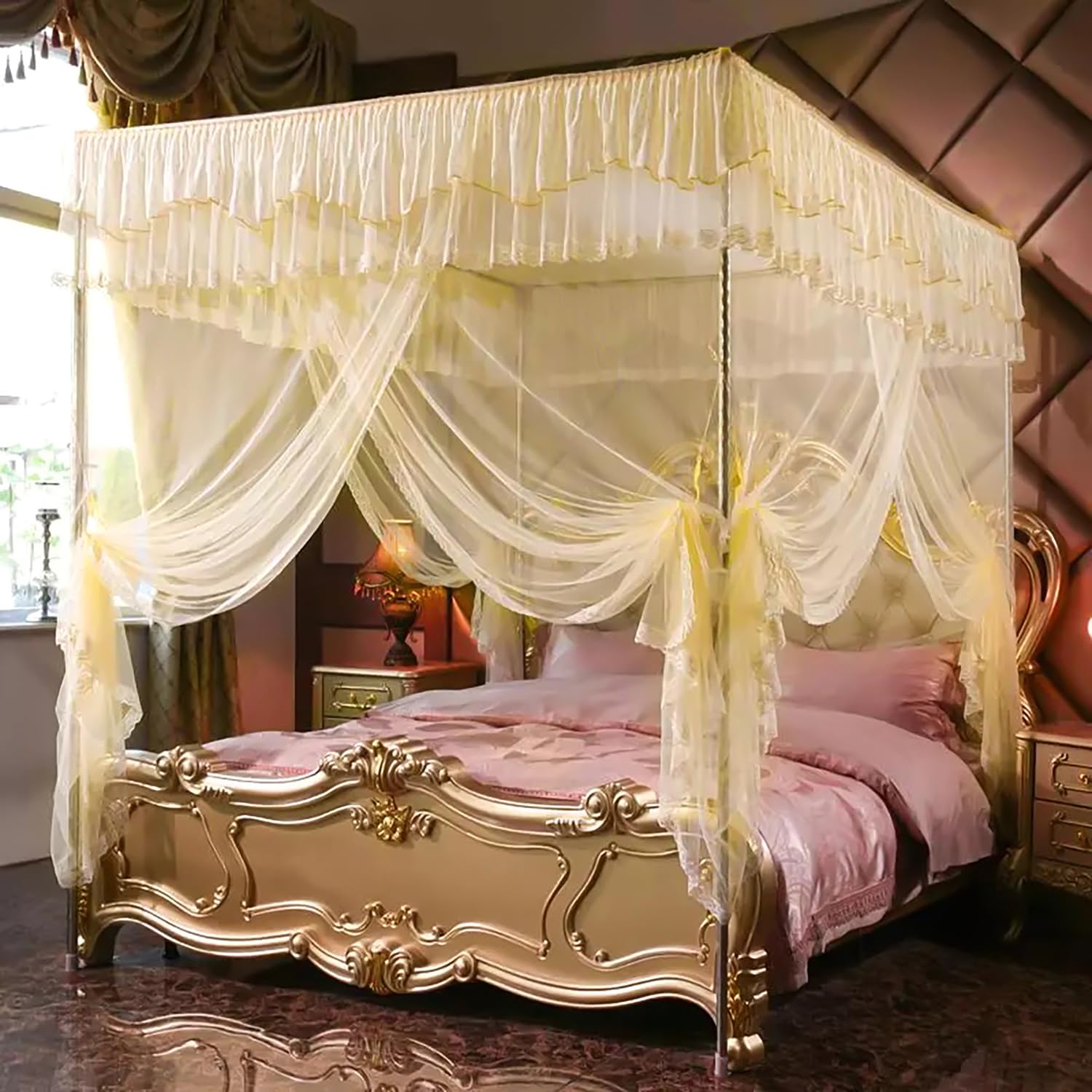 Stainless Steel Adjustable Canopy Bed Frame, Suitable for Twin,Full
