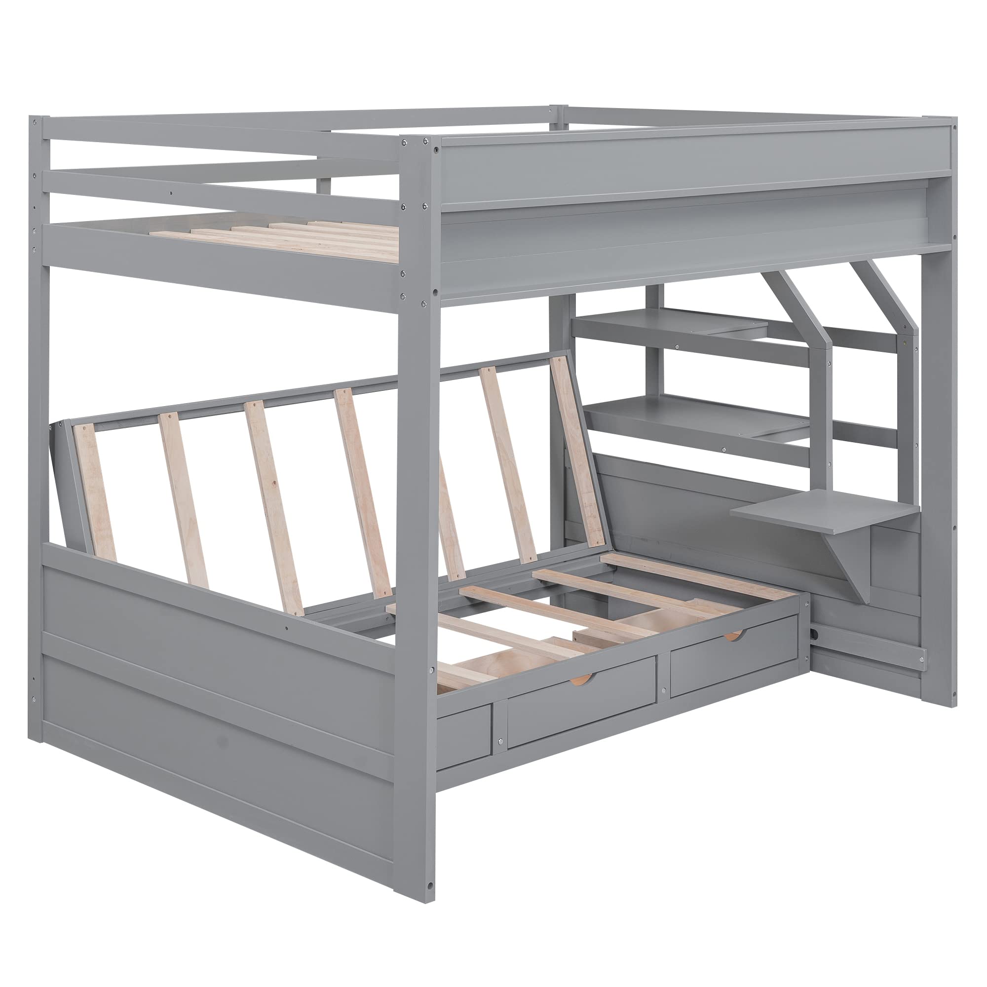 Designs Full Over Full/Futon Bunk Beds with Stairs, Built-in Small Shelf