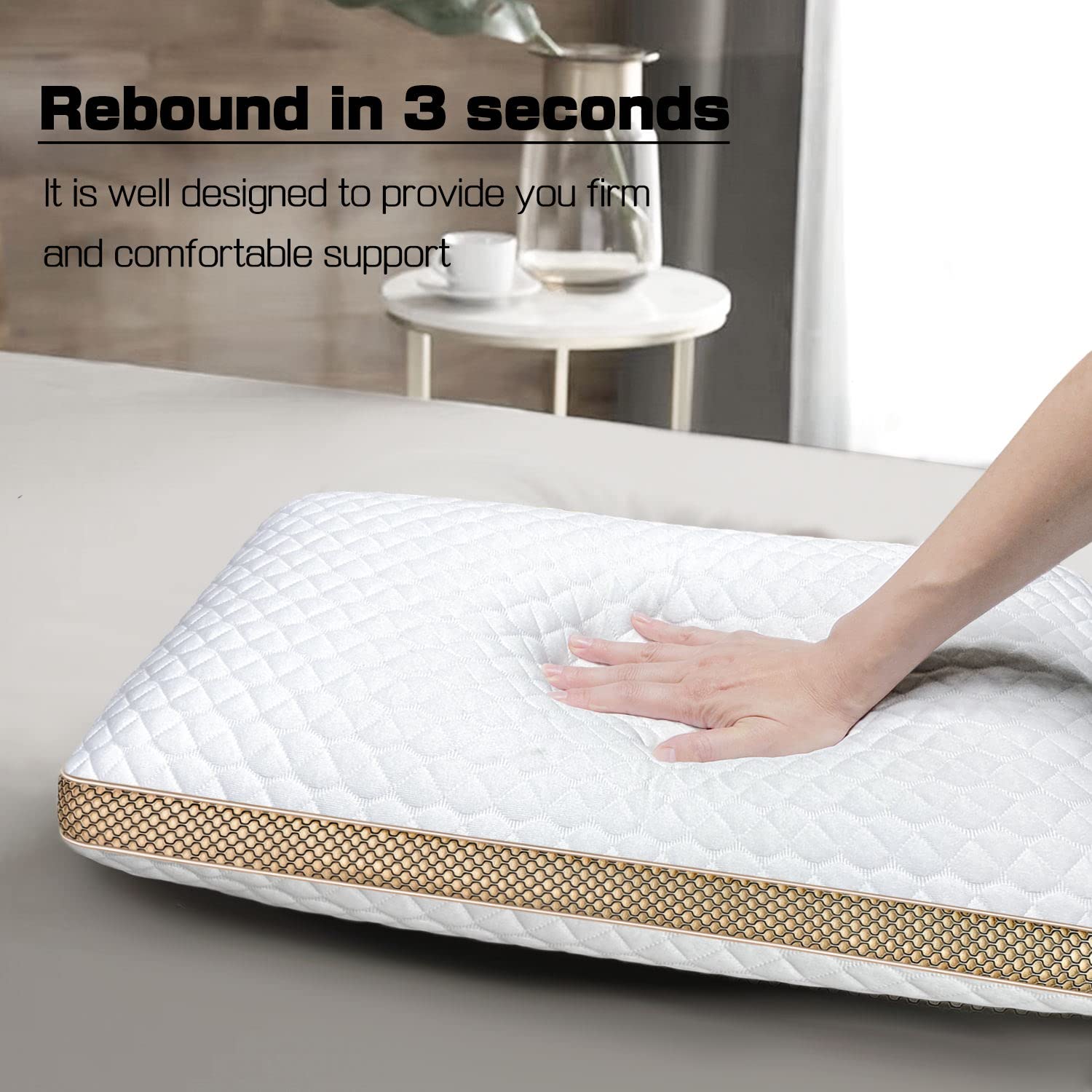 Foam Pillows Standard Size Set of 2, Medium Firm Pillow for Sleeping
