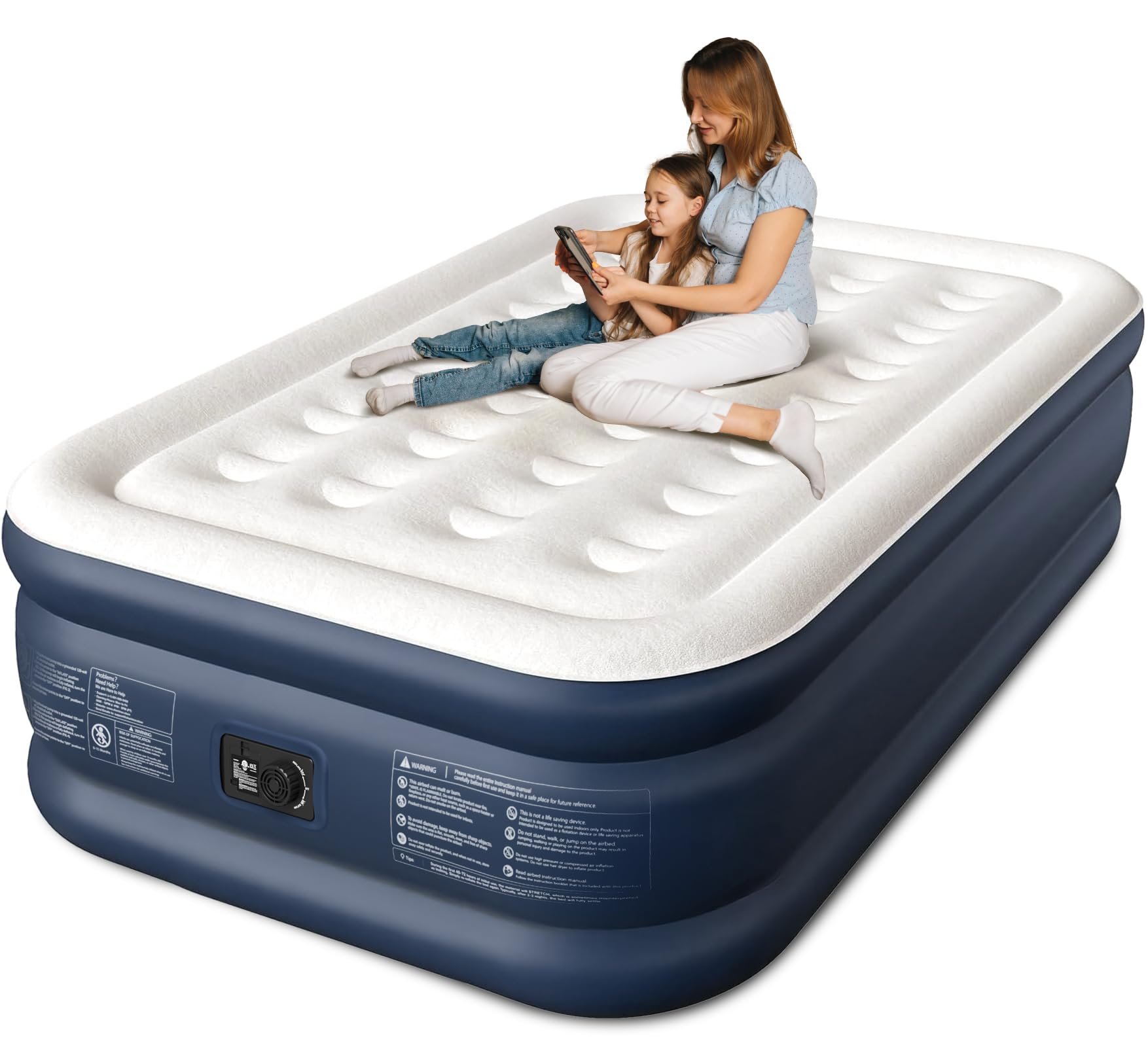 18" Raised Full Size Self Inflatable Blow Up Mattress with Built in Pump