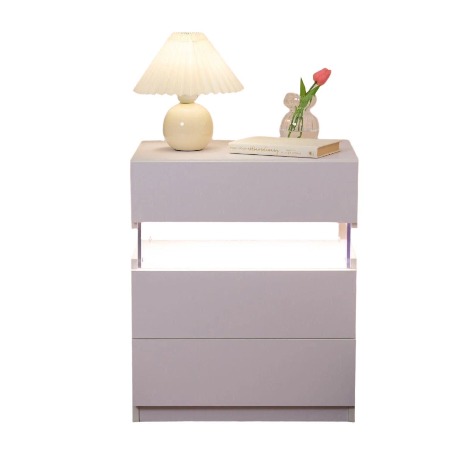 Night Stand Set 2 White Nightstand Set of 2 with 3 Drawers LED Night Stands