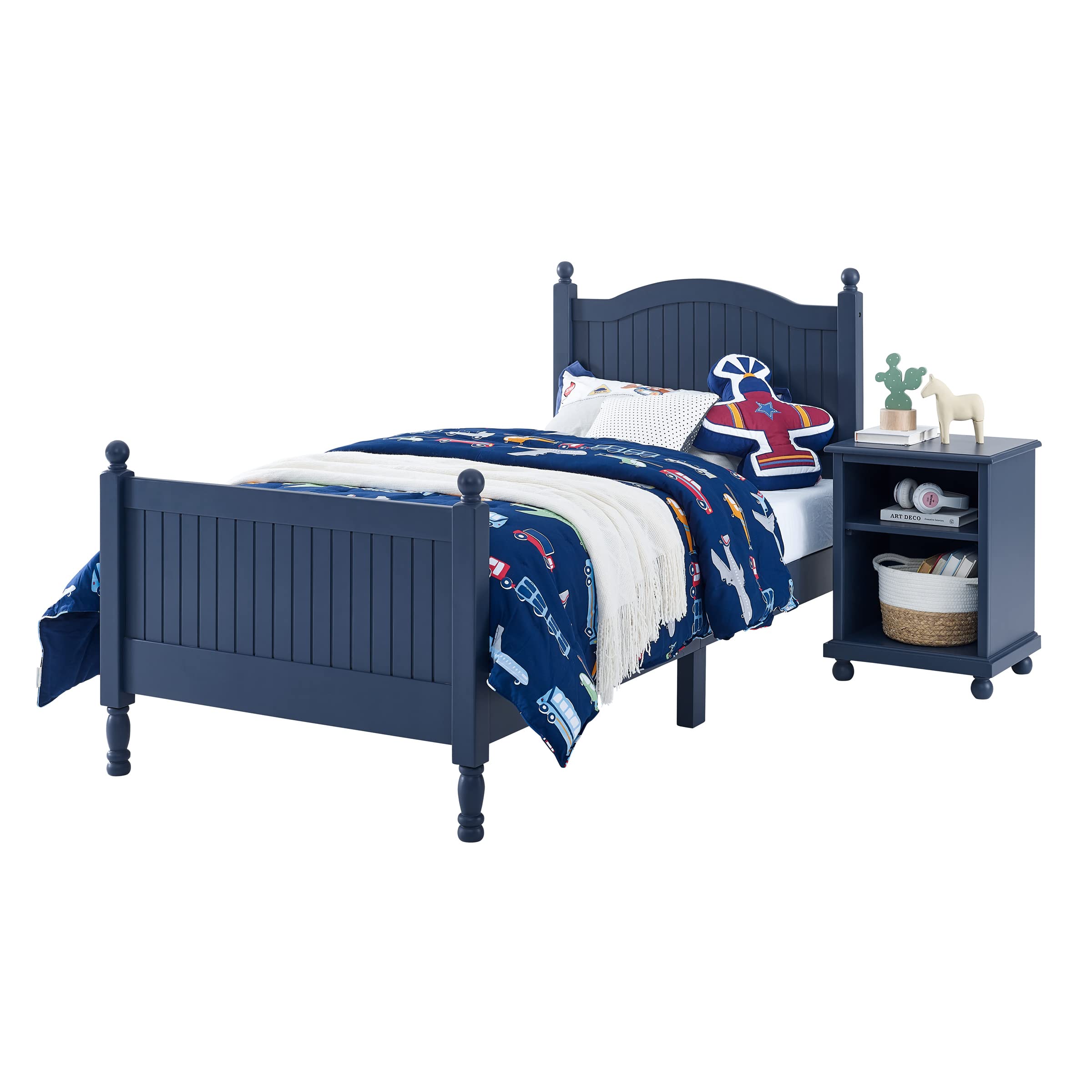 Wooden Twin Bed Frame with Headboard & Footboard Designed with Classic Ball finials