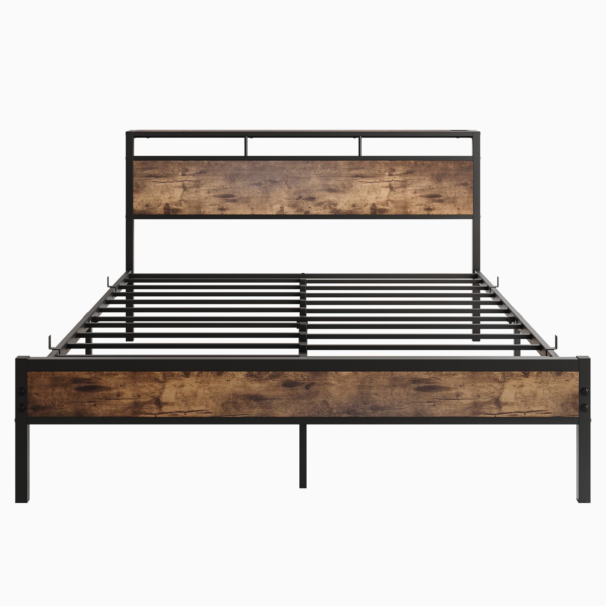 Queen Size Bed Frame, Storage Headboard with USB and TypeC Charging Station