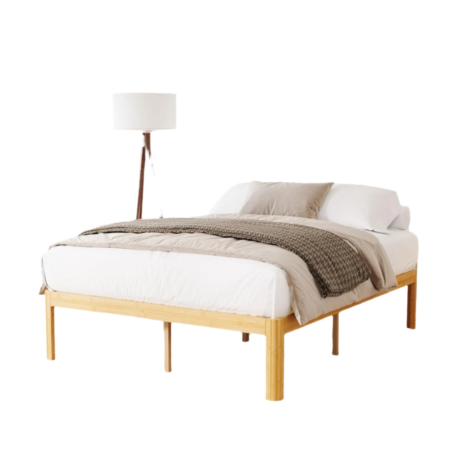 18 Inch Bamboo Wood Full Size Bed Frame, Metal Slat Support Bed Frame Full Heavy Duty