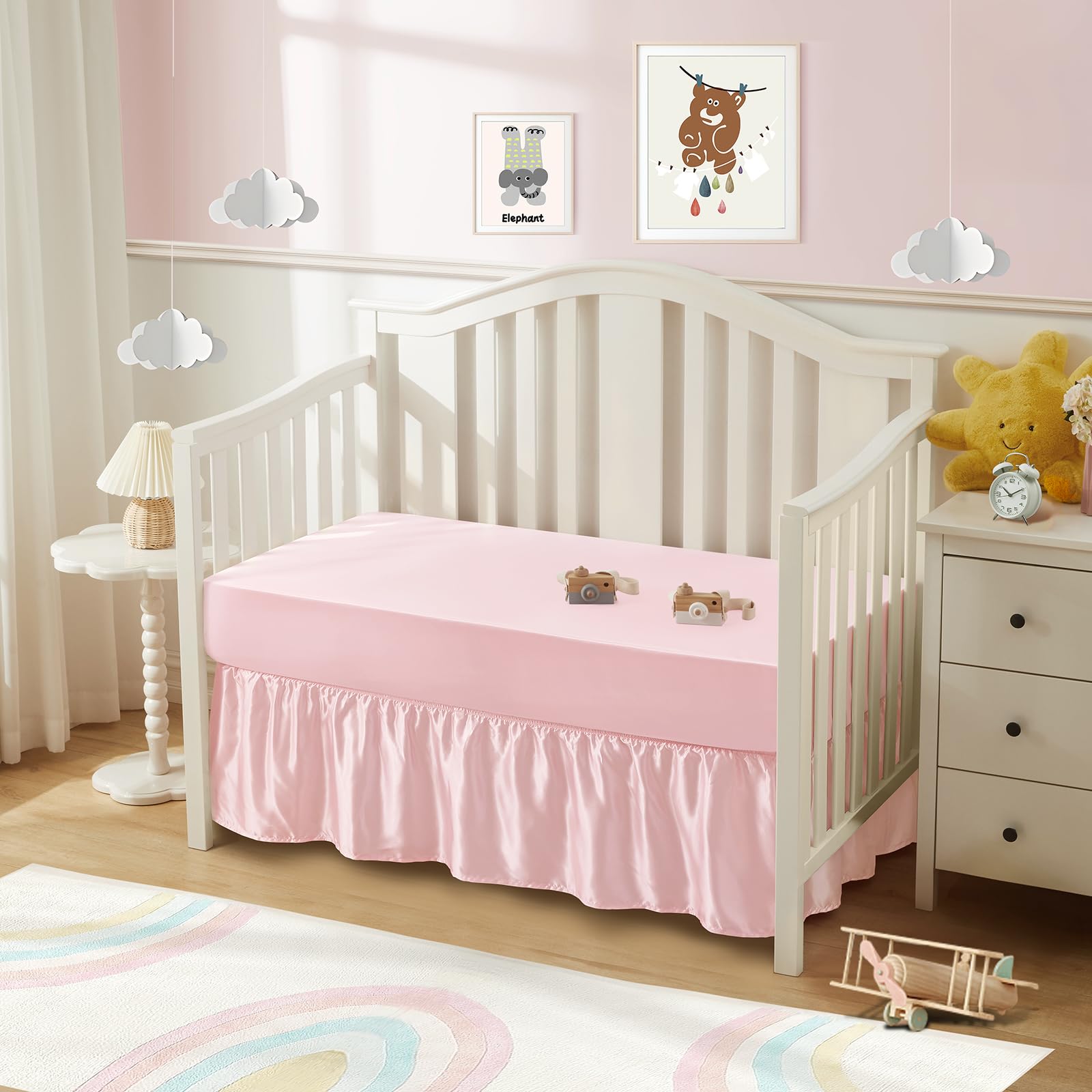 2-Piece Set Satin Crib Sheets & Crib Bed Skirt