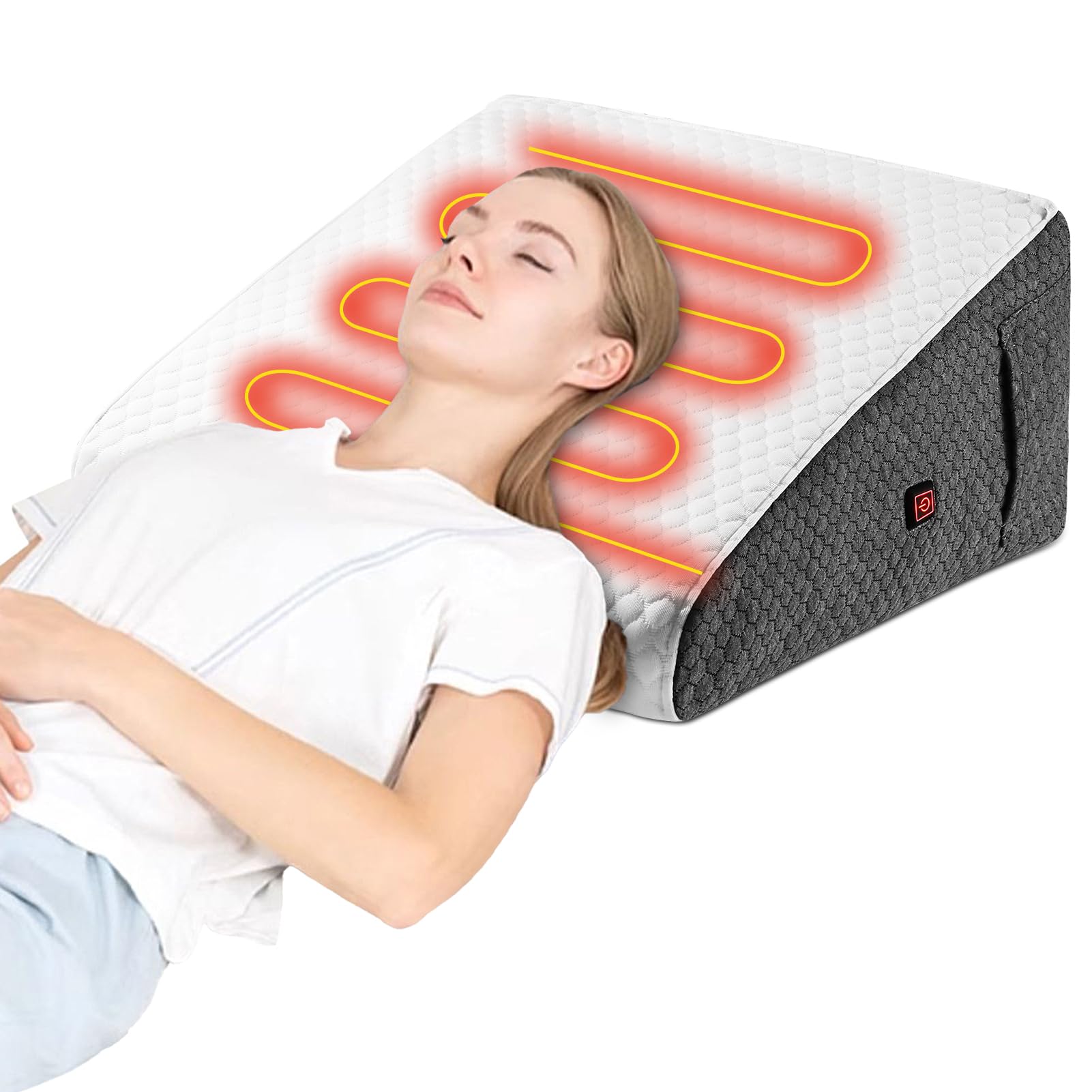 Heated Wedge Pillow for Sleeping, 10" Bed Wedge Pillow Headboard