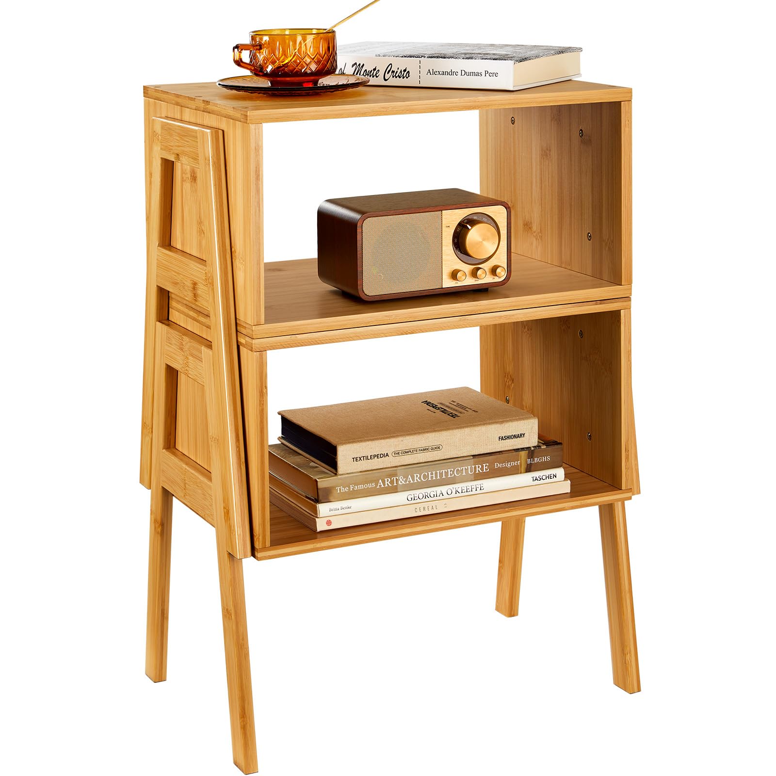 Bamboo Stackable End Tables, Wood Living Room Nightstand, Bedside Tables