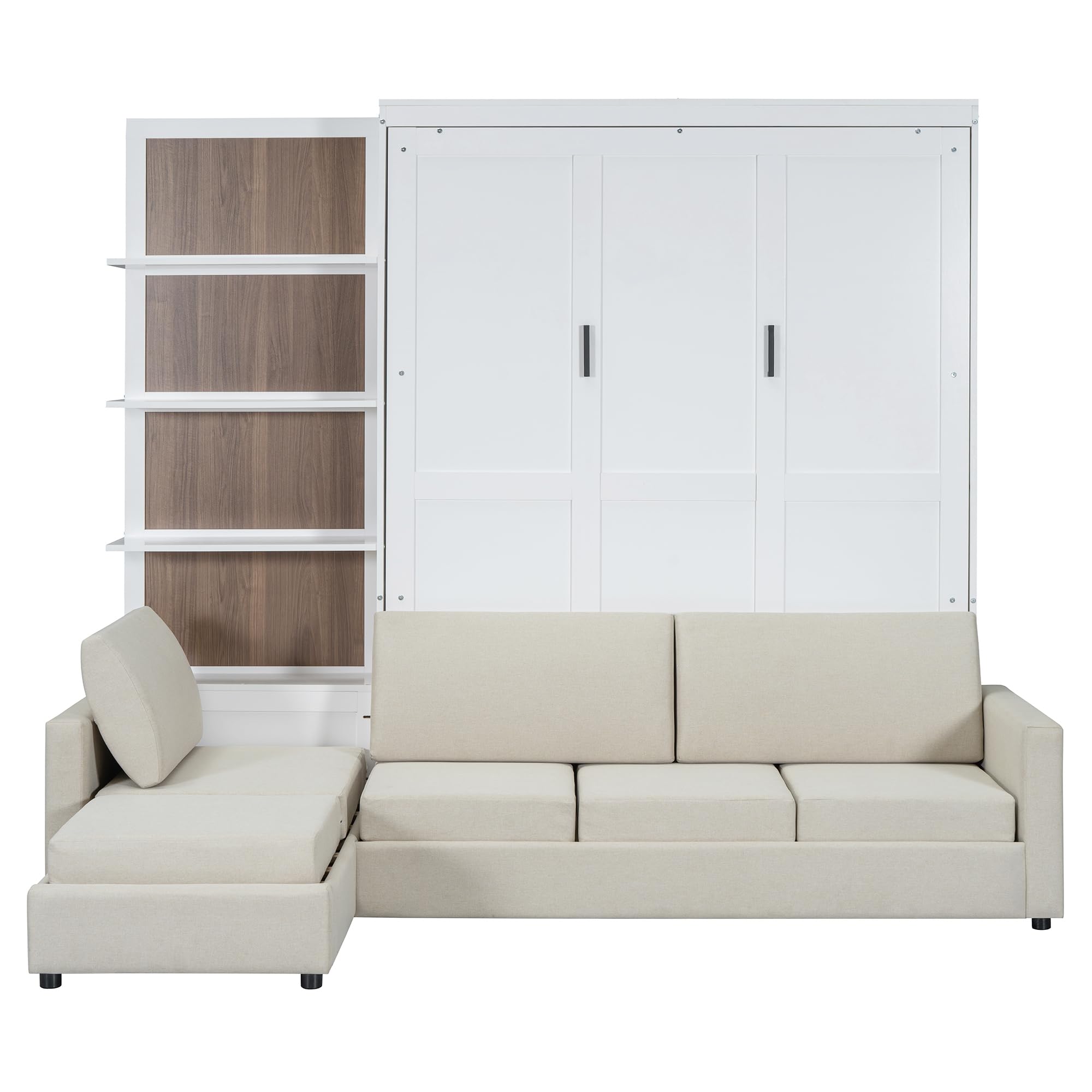 & Bright Designs Queen Size Murphy Bed, Wood Queen Wall Bed with Sofa