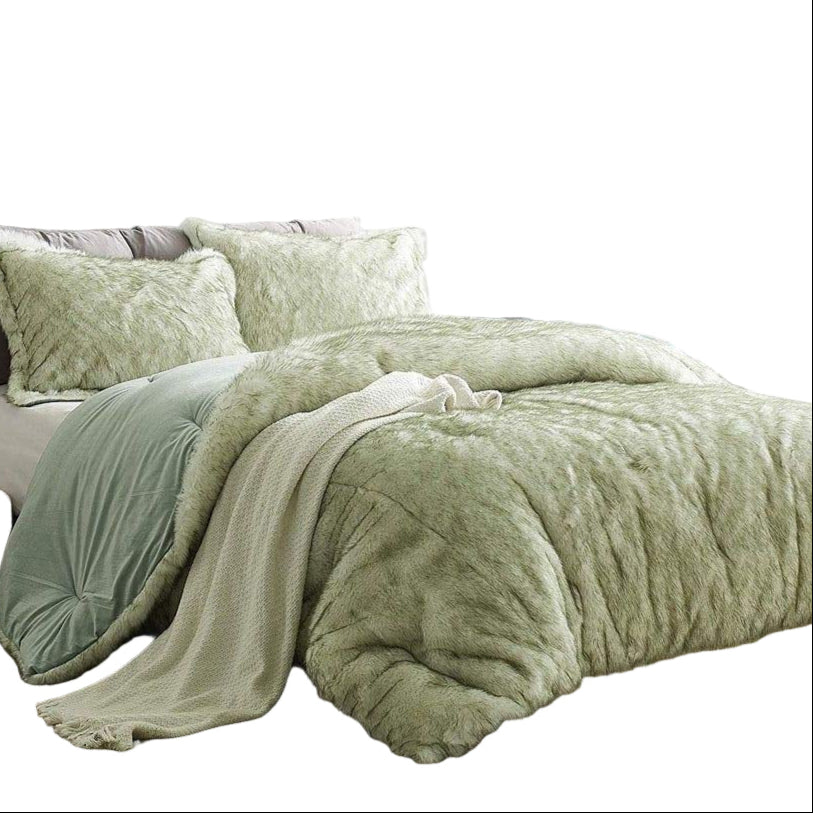 3 Piece Oversized Tundra Green Comforter Set King Size