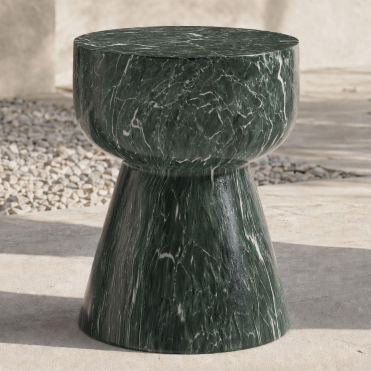 Round MgO Side Table, Green Marble Look, Indoor & Outdoor