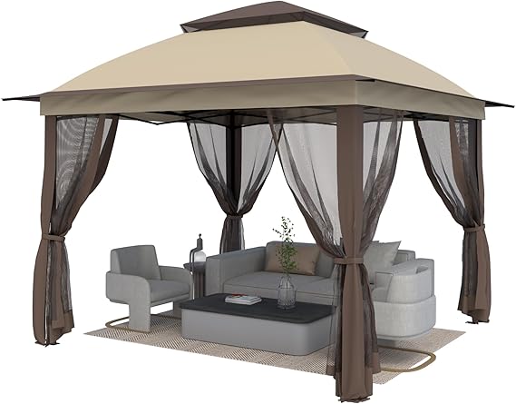 11'X11' Gazebo Pop Up with 4 Sidewalls Mosquito Netting, Heavy Duty Patio Gazebo