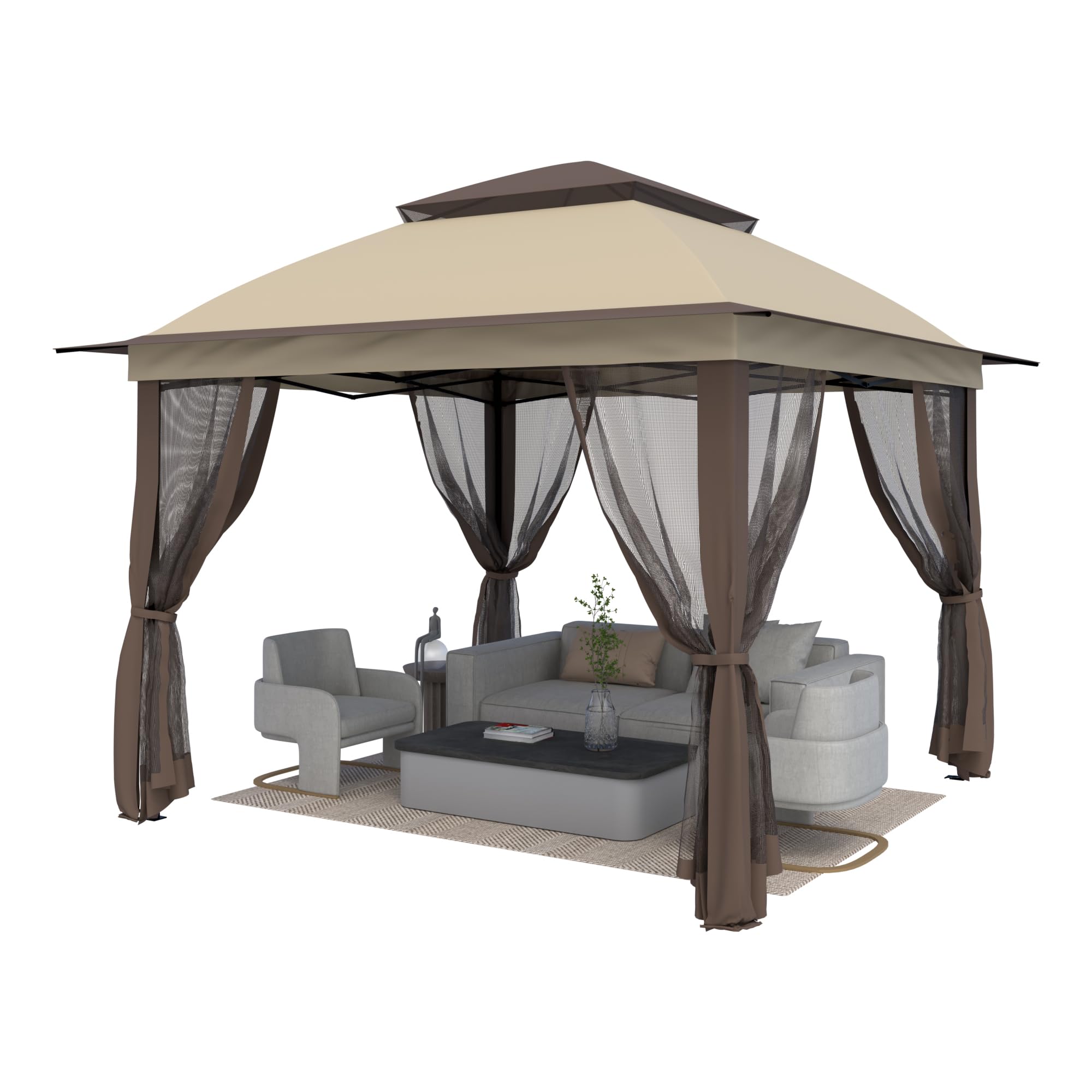 Gazebo Pop Up with 4 Sidewalls Mosquito Netting, Heavy Duty Patio