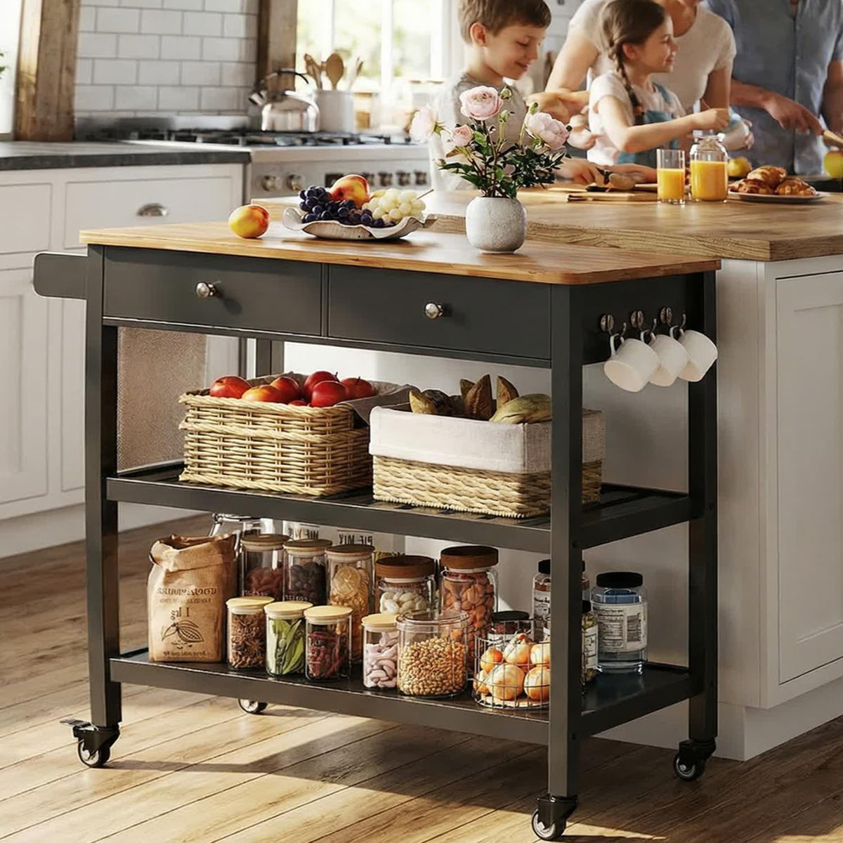 Kitchen Island Cart with Storage & 40" Wooden Top
