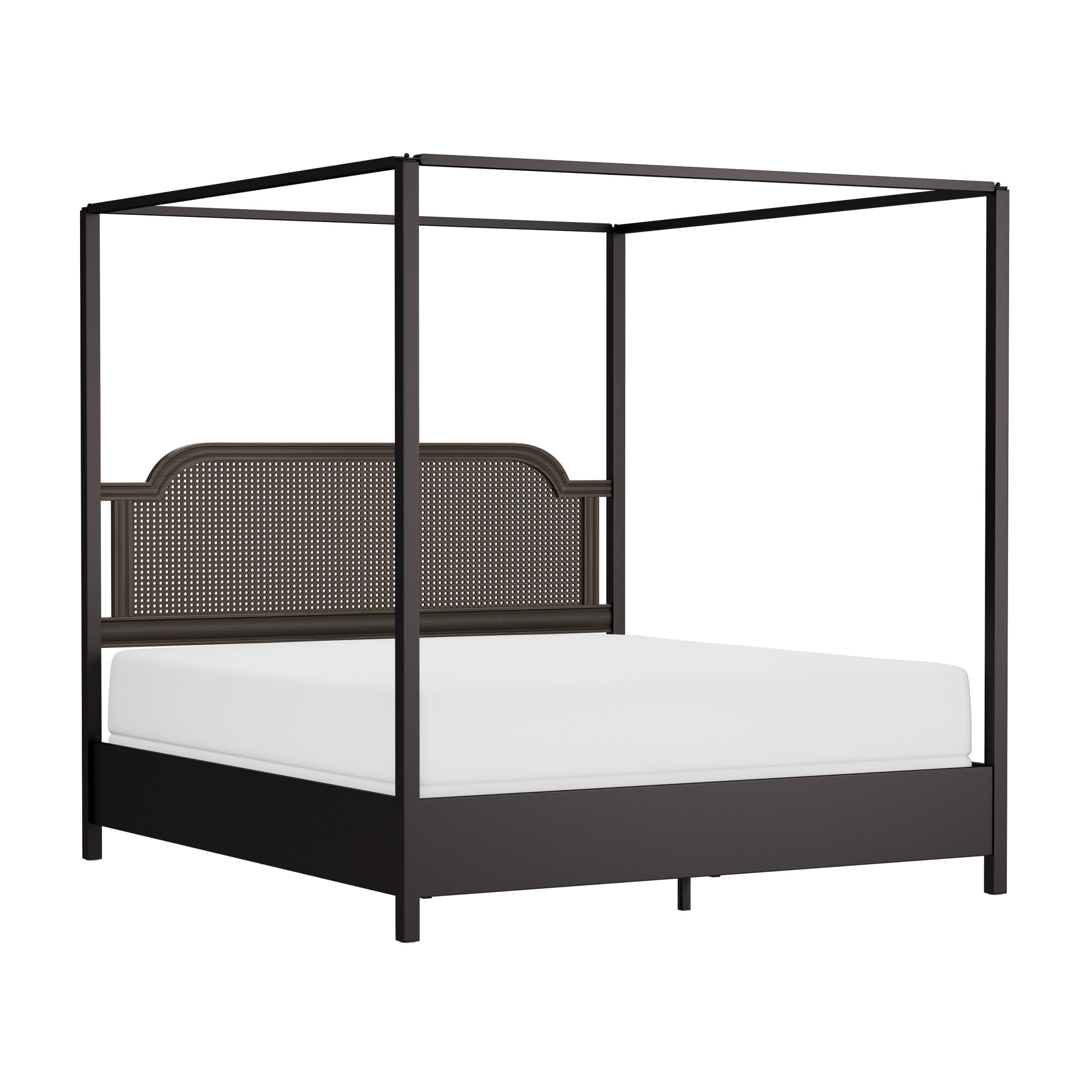Melanie Wood and Metal King Canopy Bed with Low Footboard, Oiled Bronze
