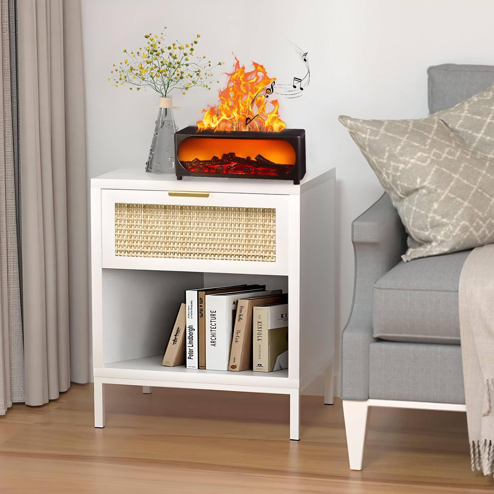 Oil Diffuser & Humidifier with Bluetooth Speaker, 450ml Fireplace