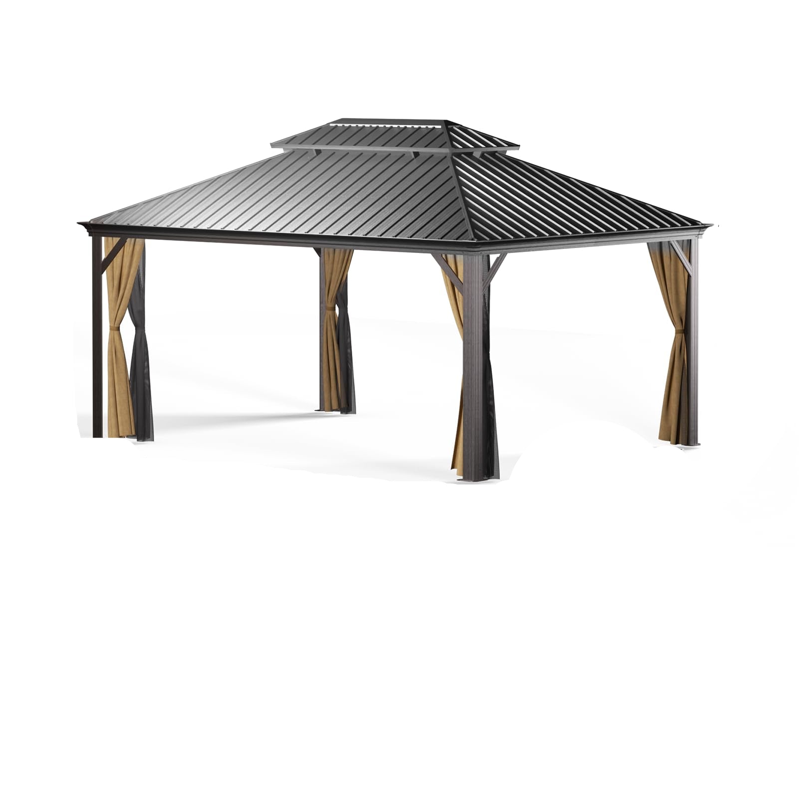 POWER Hardtop Gazebo 12' x 16' with Mosquito Net and Privacy Sidewalls