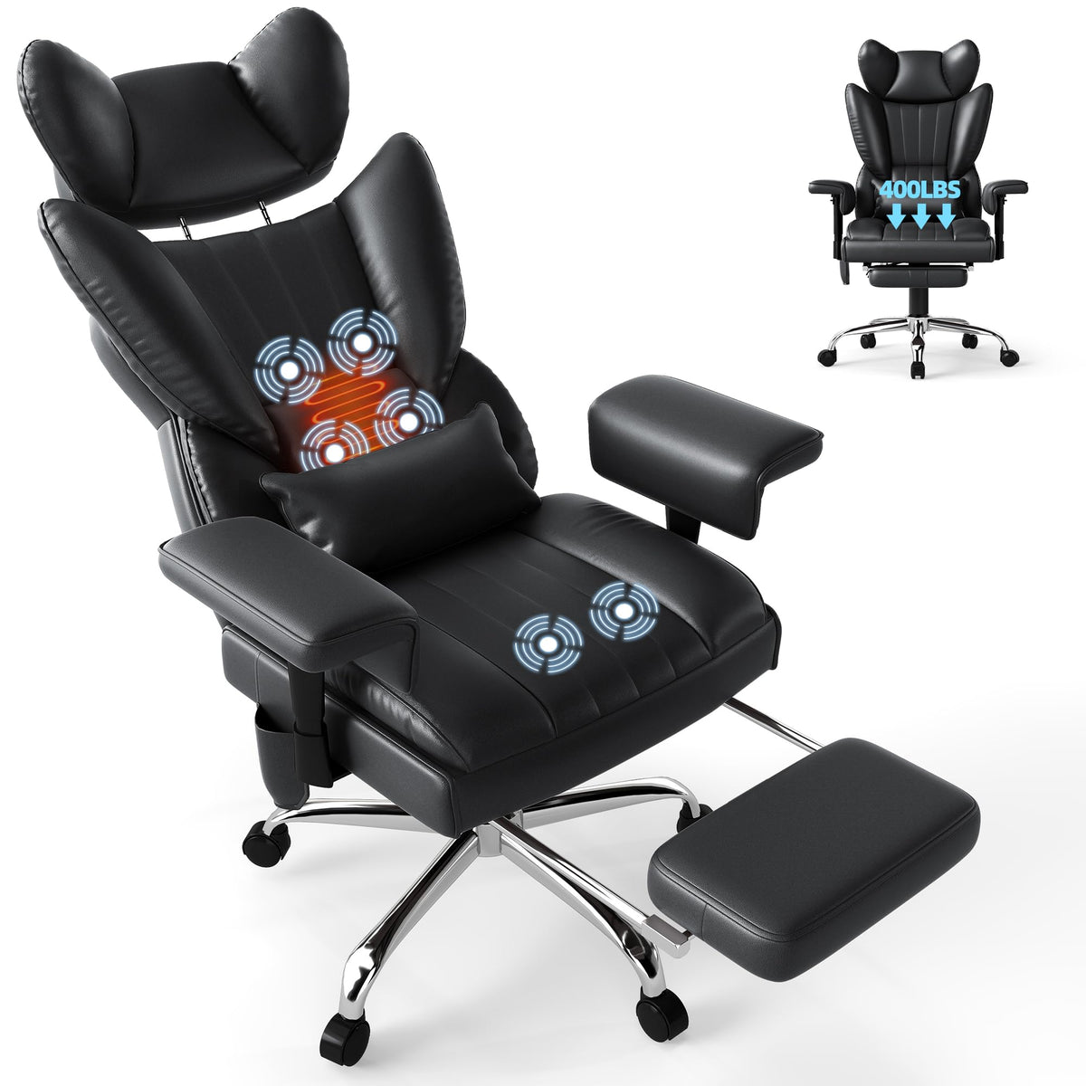 Massage Heated Reclining Office Chair with Footrest