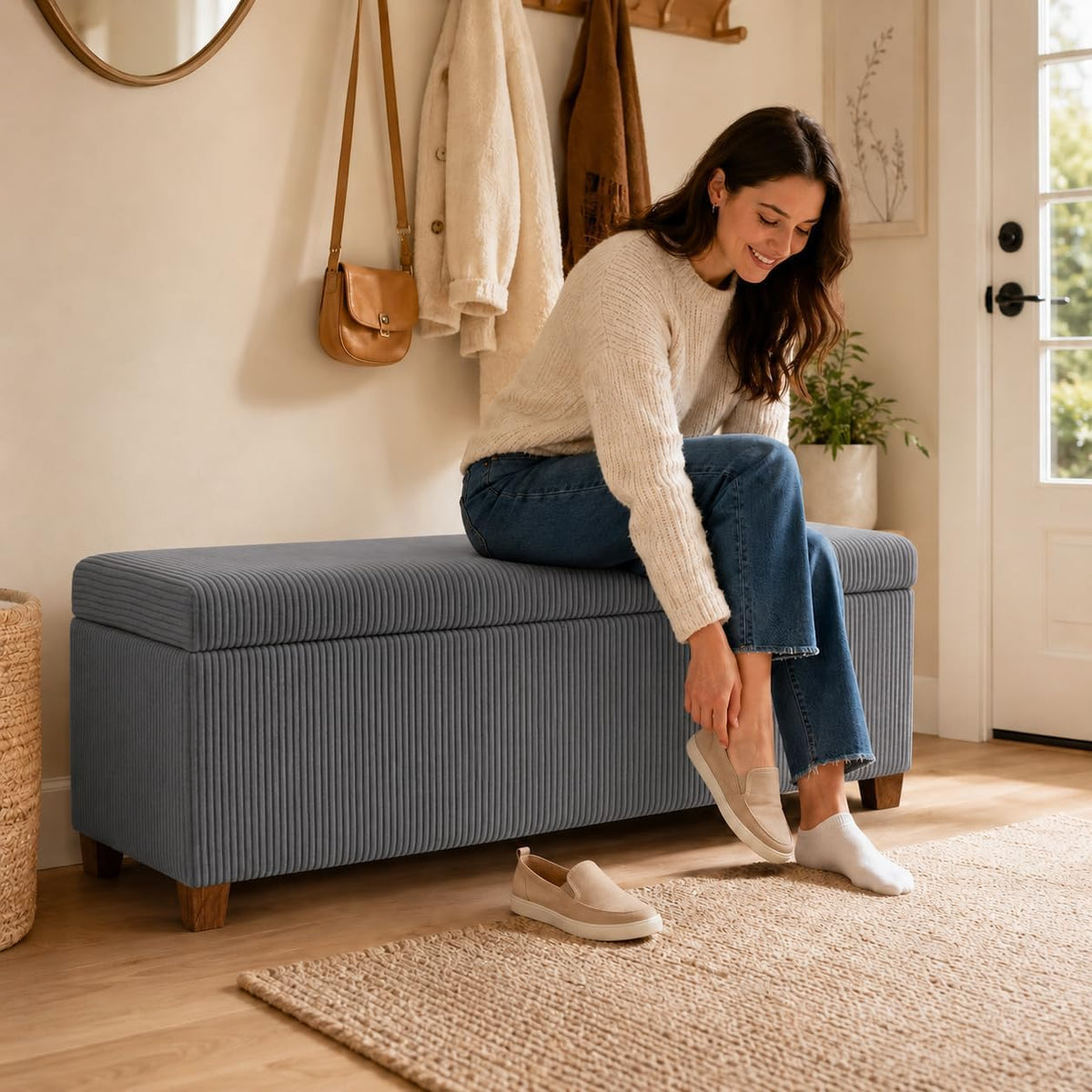 Storage Ottoman with Hinged Lid & Hidden Storage