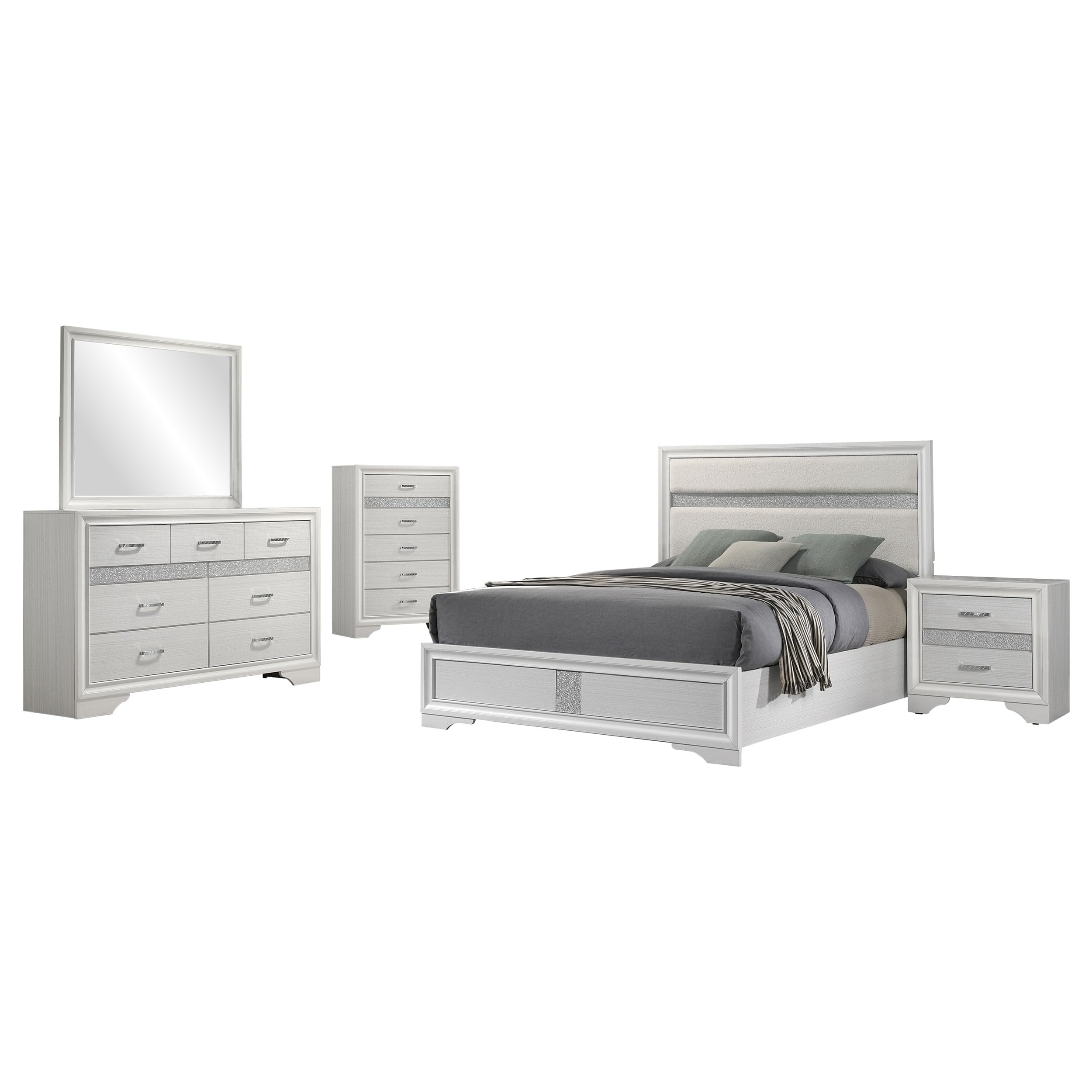 Miranda Contemporary 5-Piece Bedroom Set Fabric Upholstered Eastern