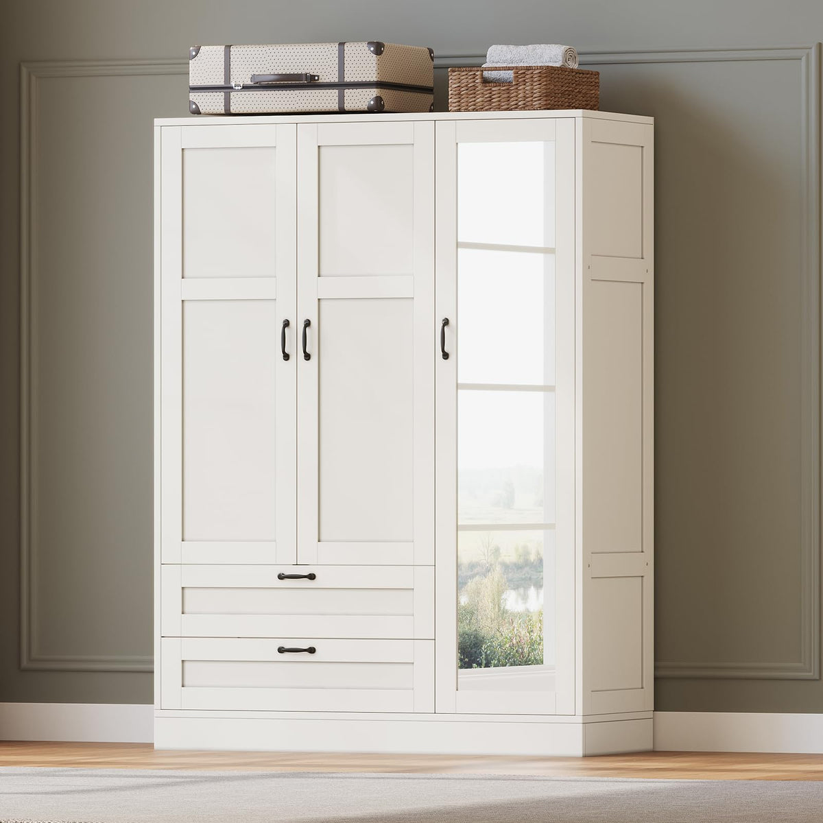 5-in-1 Narrow Armoire Wardrobe with Mirror & Drawers